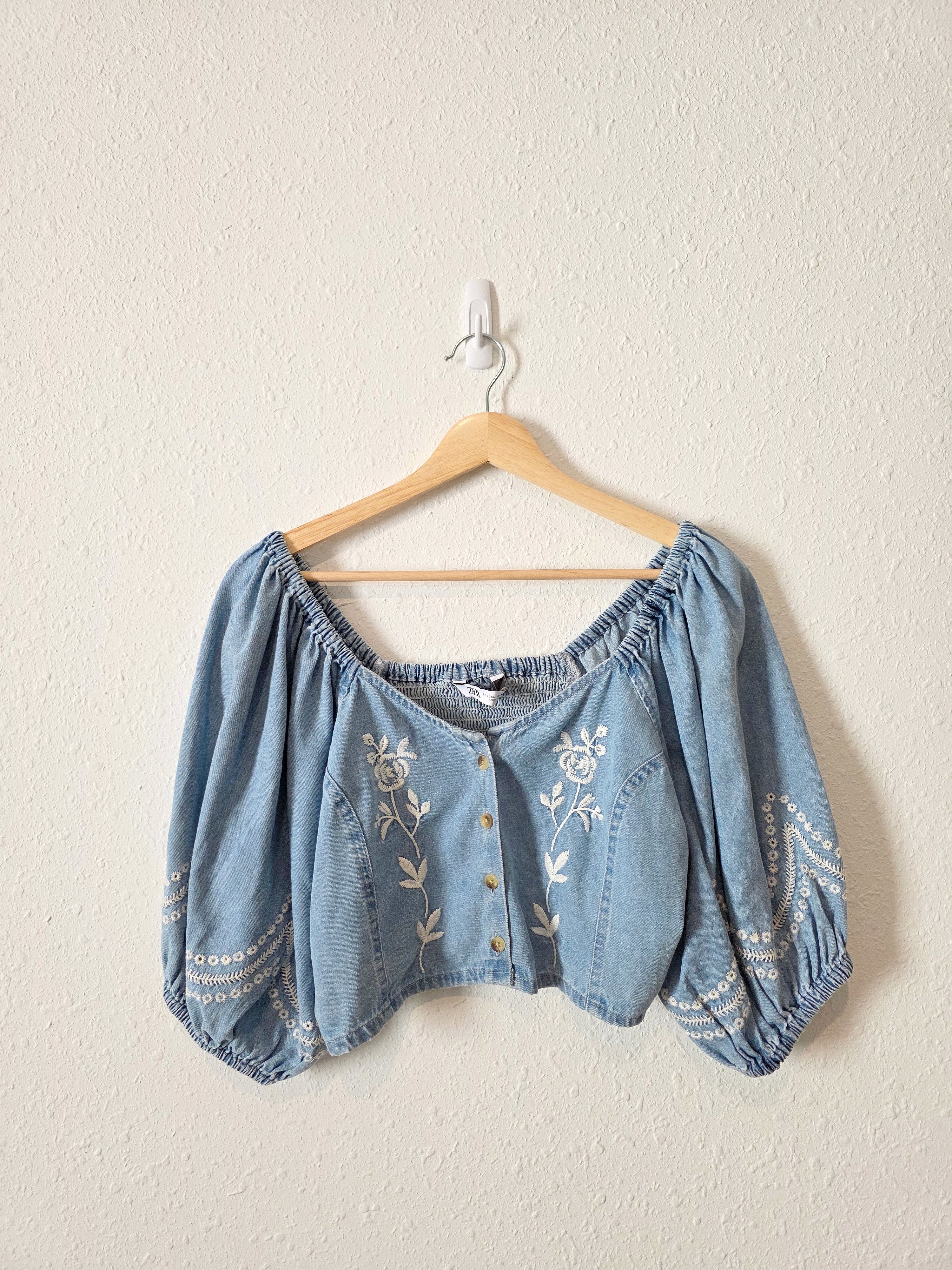 Zara Denim Embroidered Top (M)