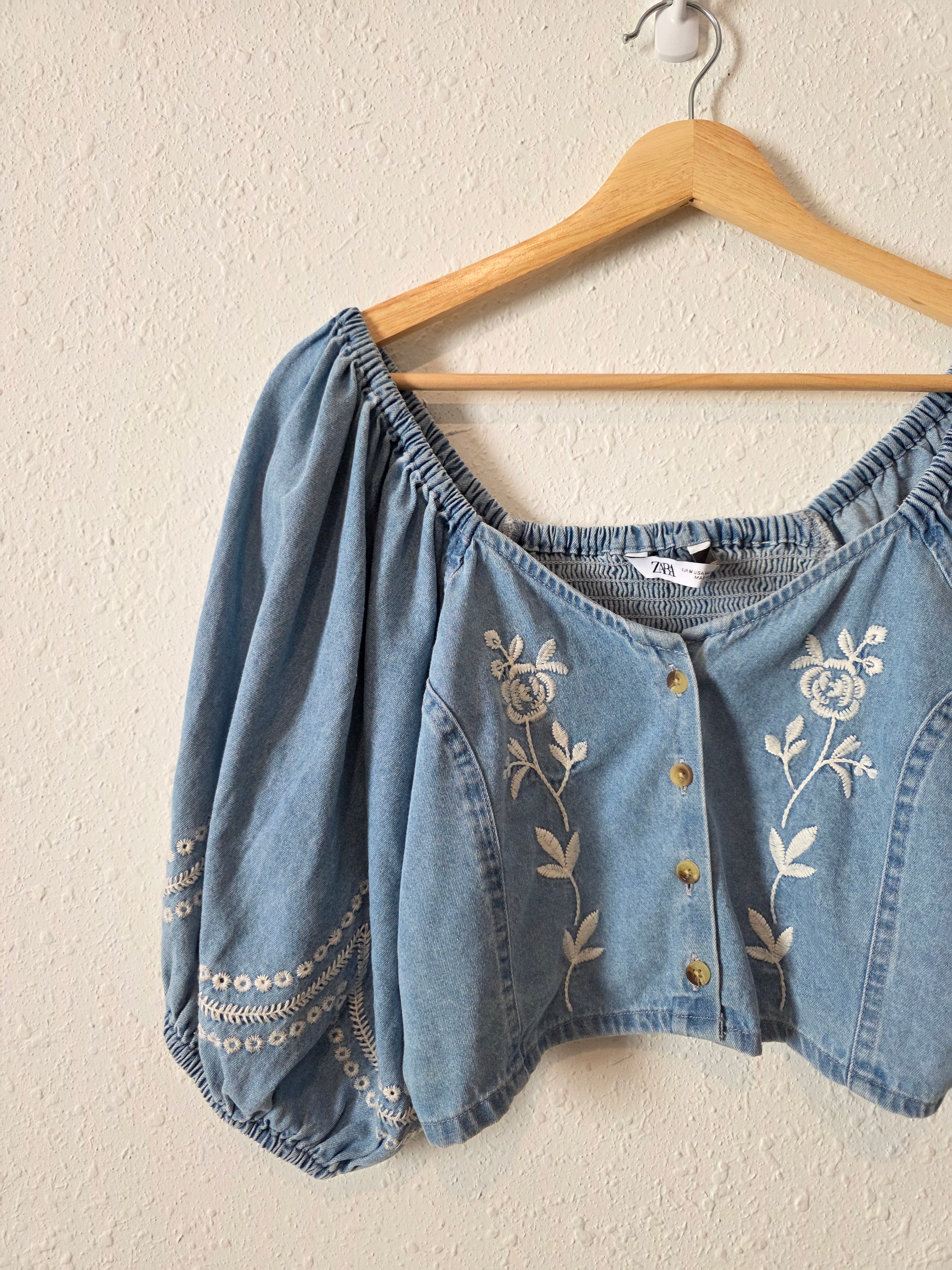 Zara Denim Embroidered Top (M)