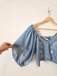 Zara Denim Embroidered Top (M)