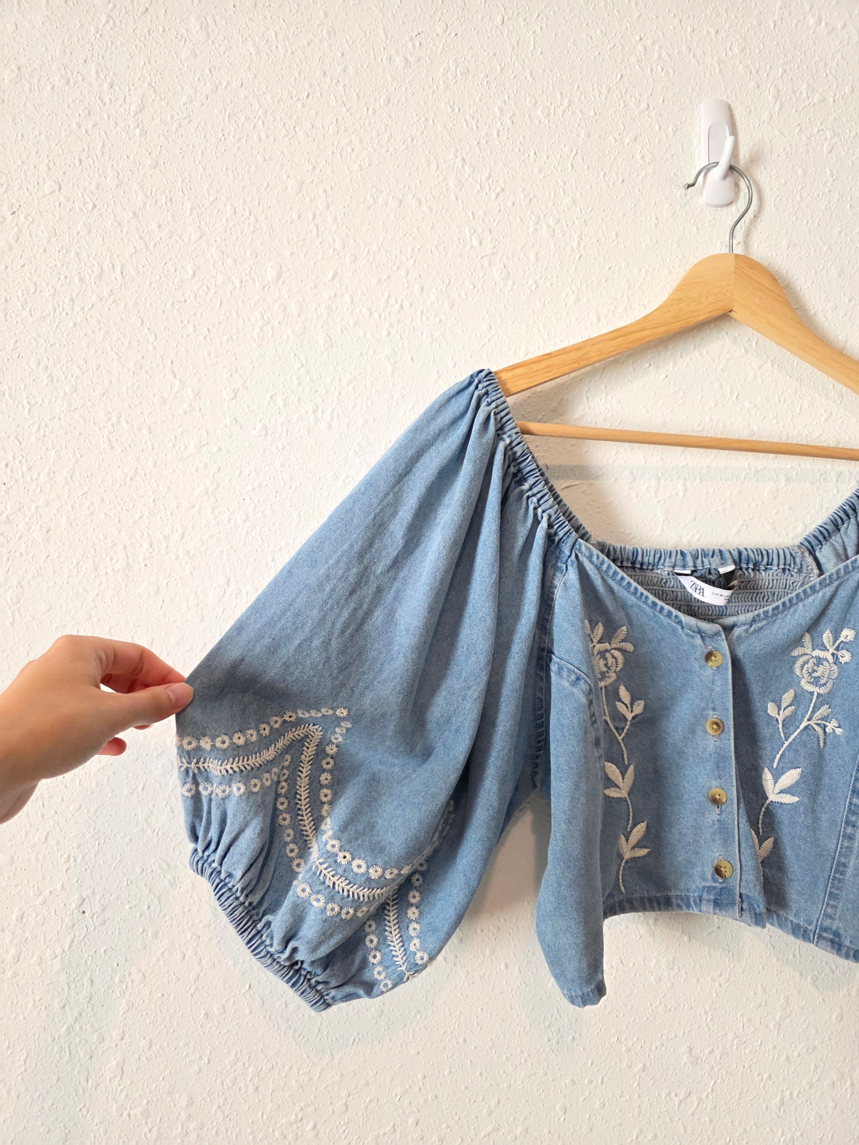Zara Denim Embroidered Top (M)