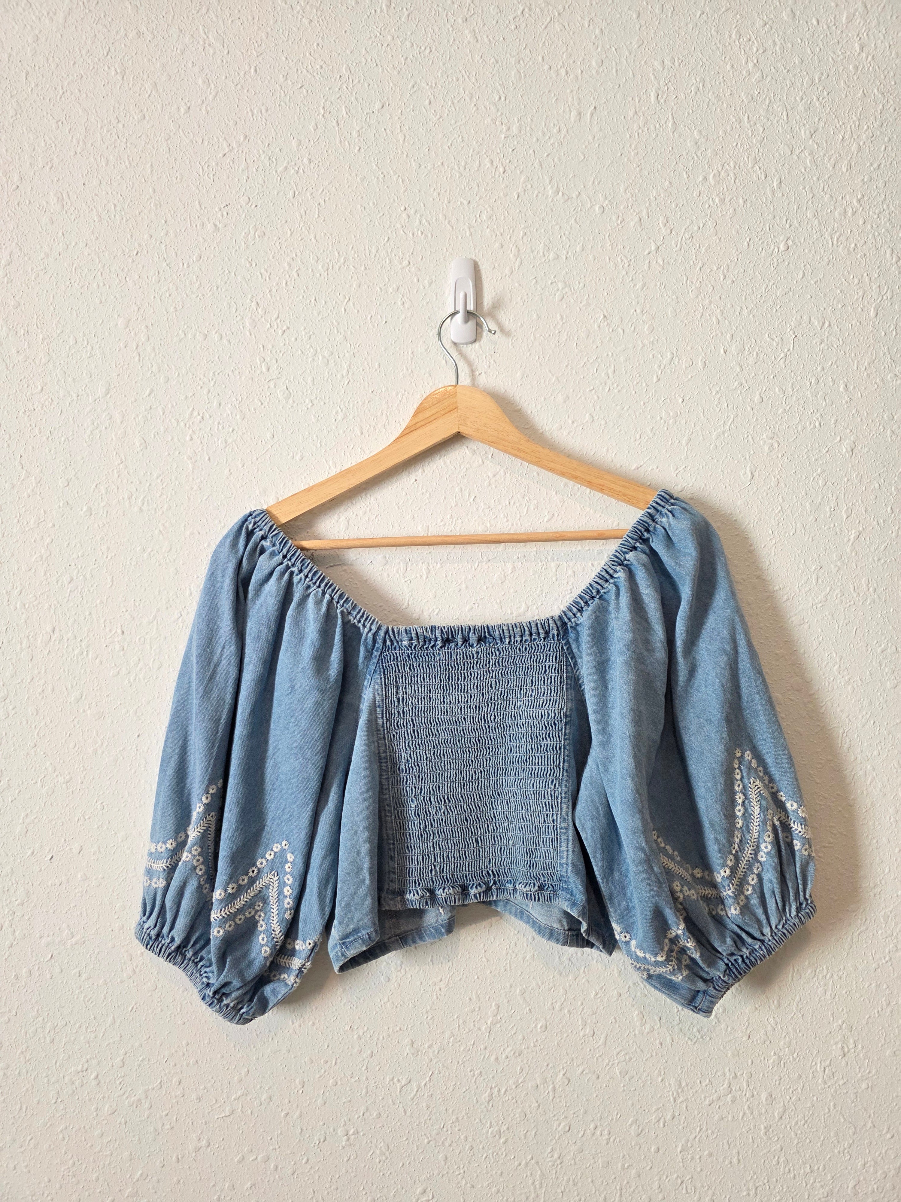 Zara Denim Embroidered Top (M)