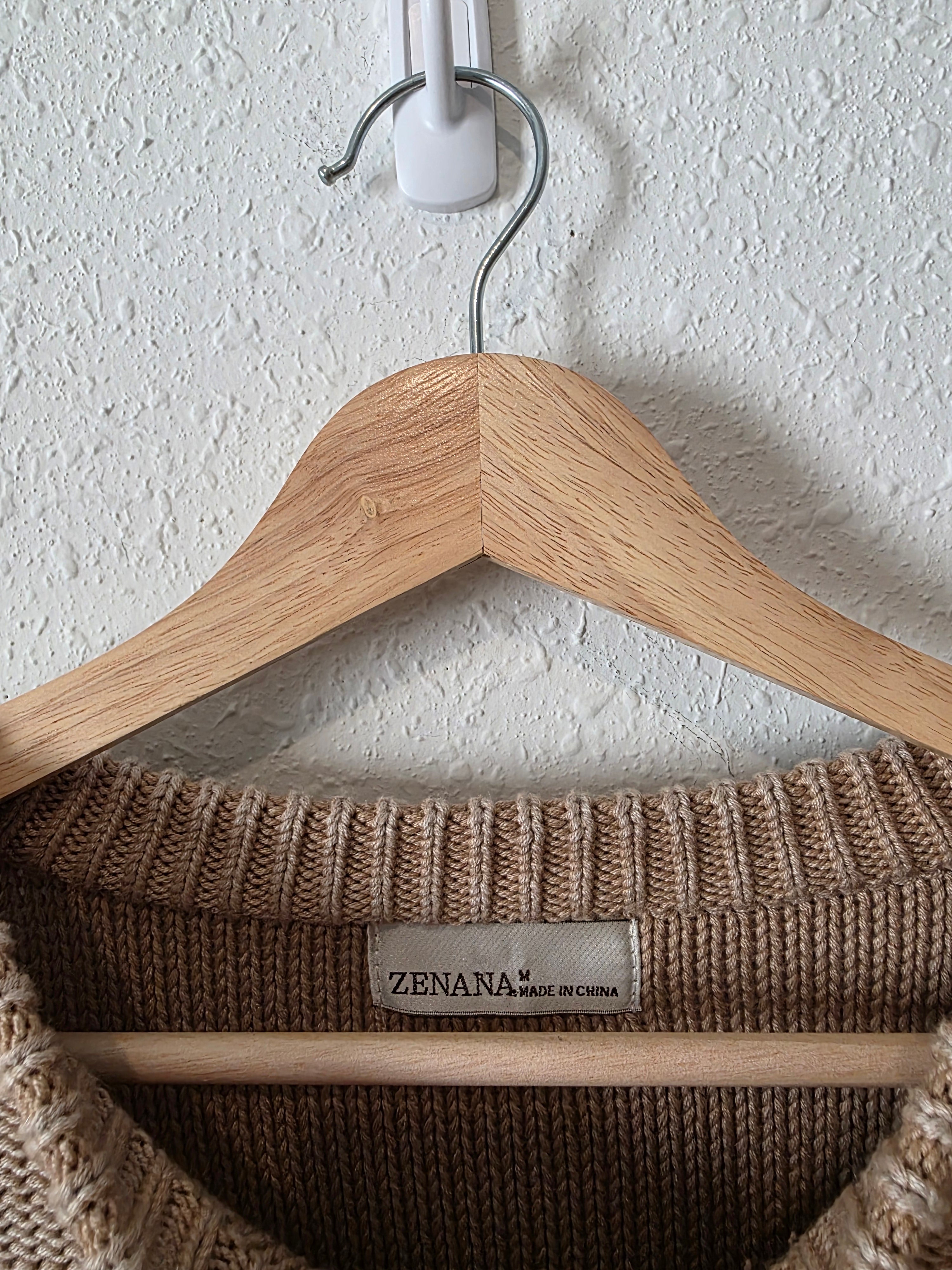 Zenana Neutral Cotton Blend Sweater (M)