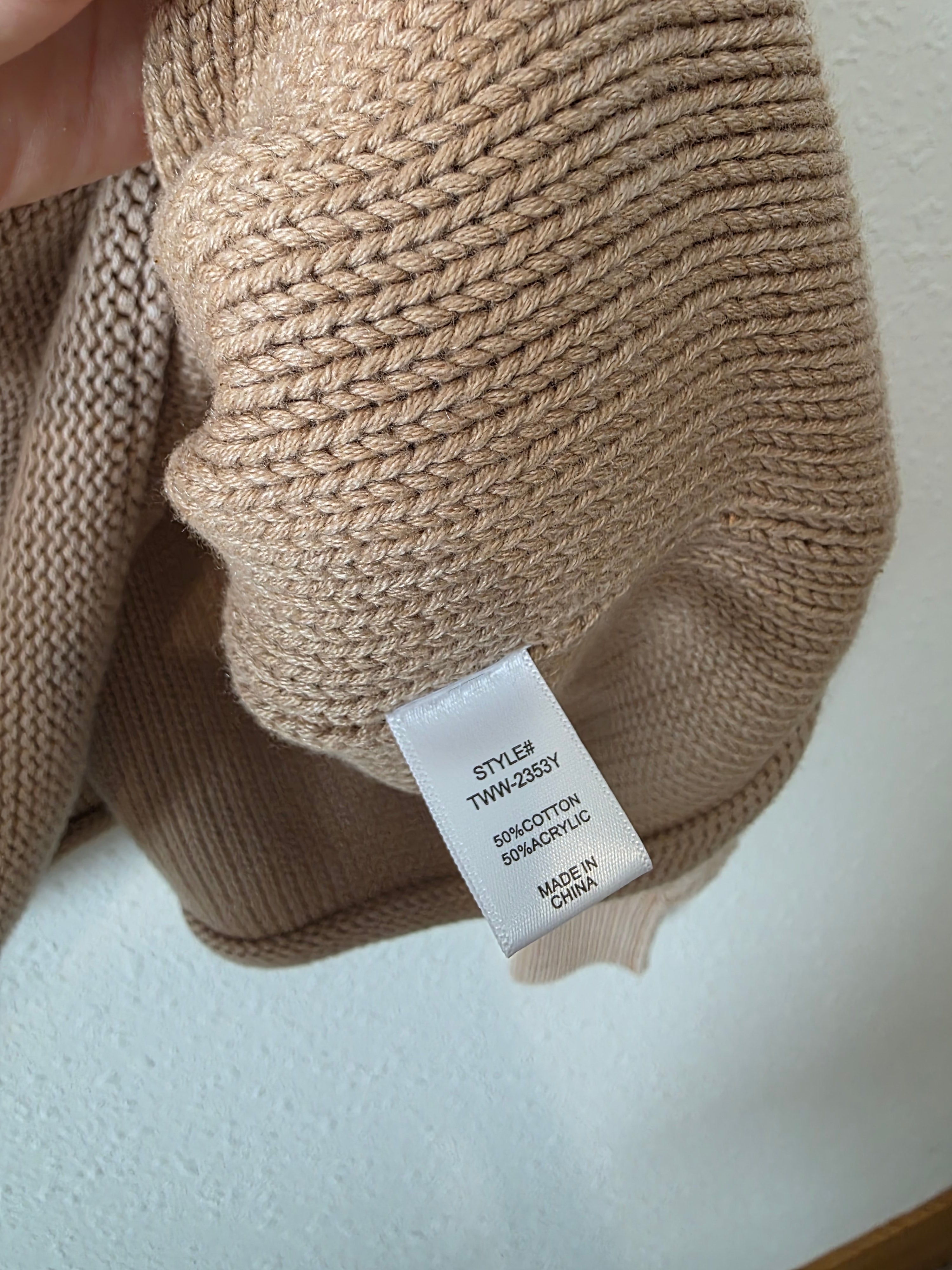 Zenana Neutral Cotton Blend Sweater (M)