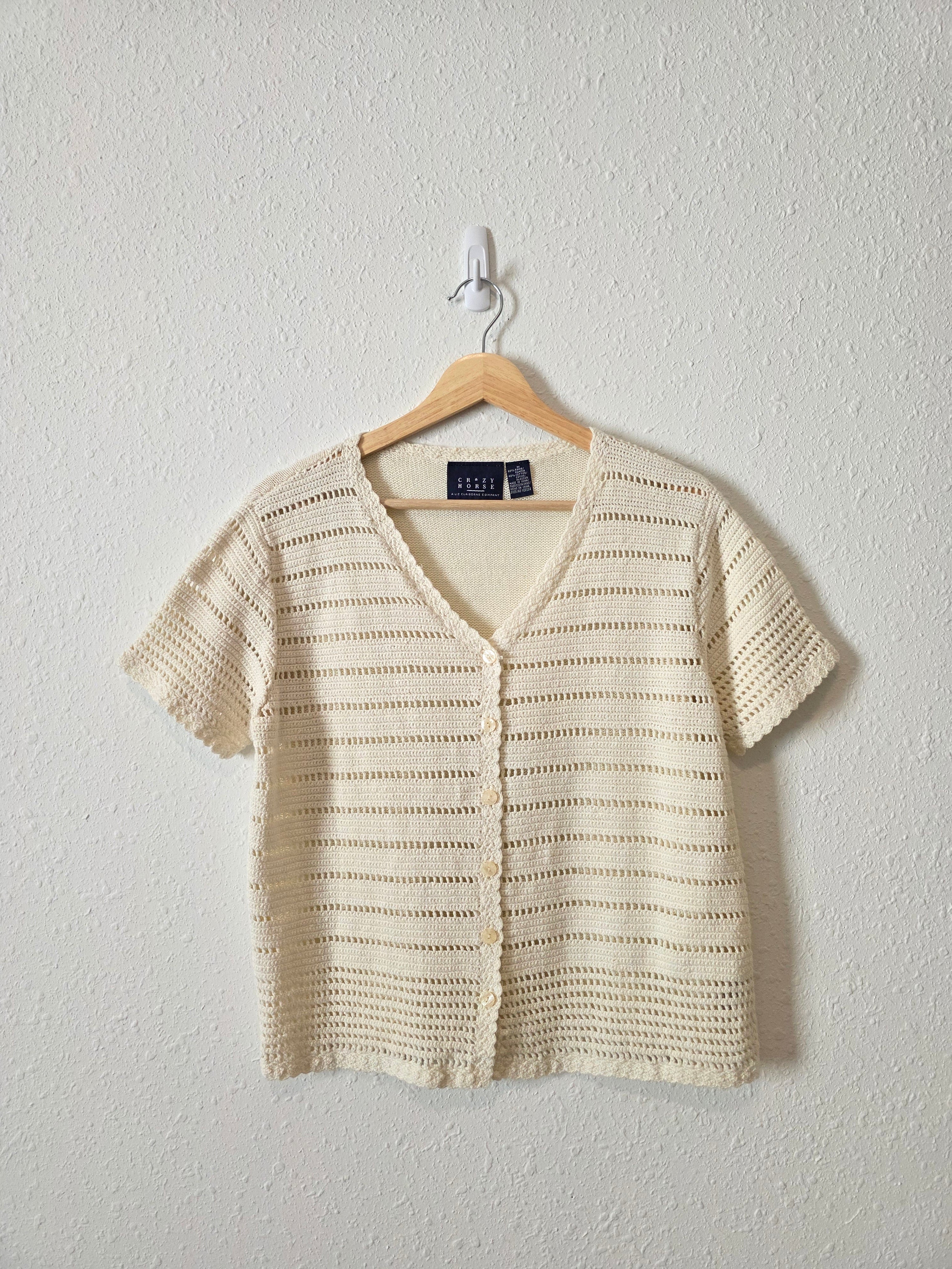 Vintage Cream Crochet Knit Top (M)
