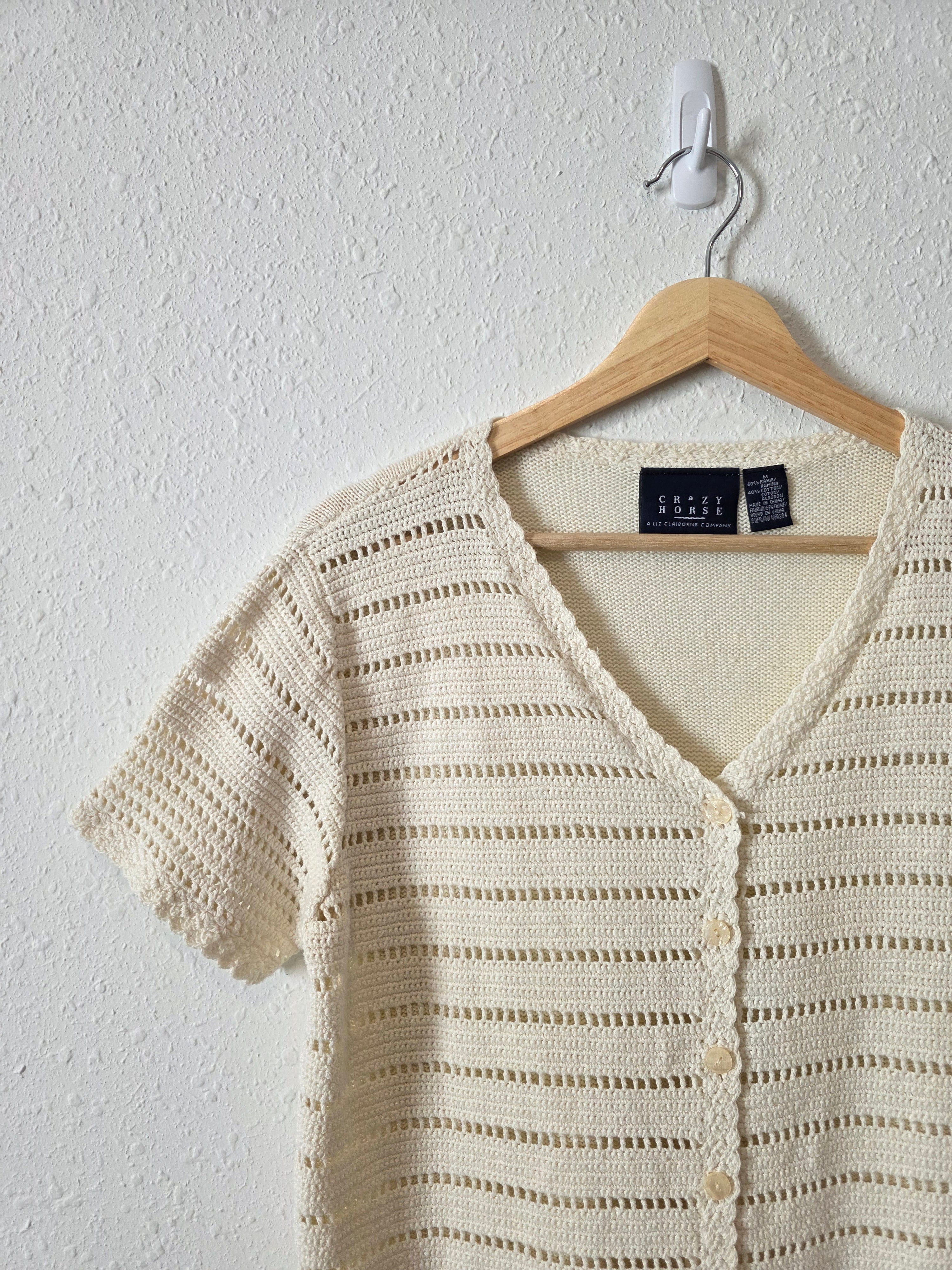 Vintage Cream Crochet Knit Top (M)