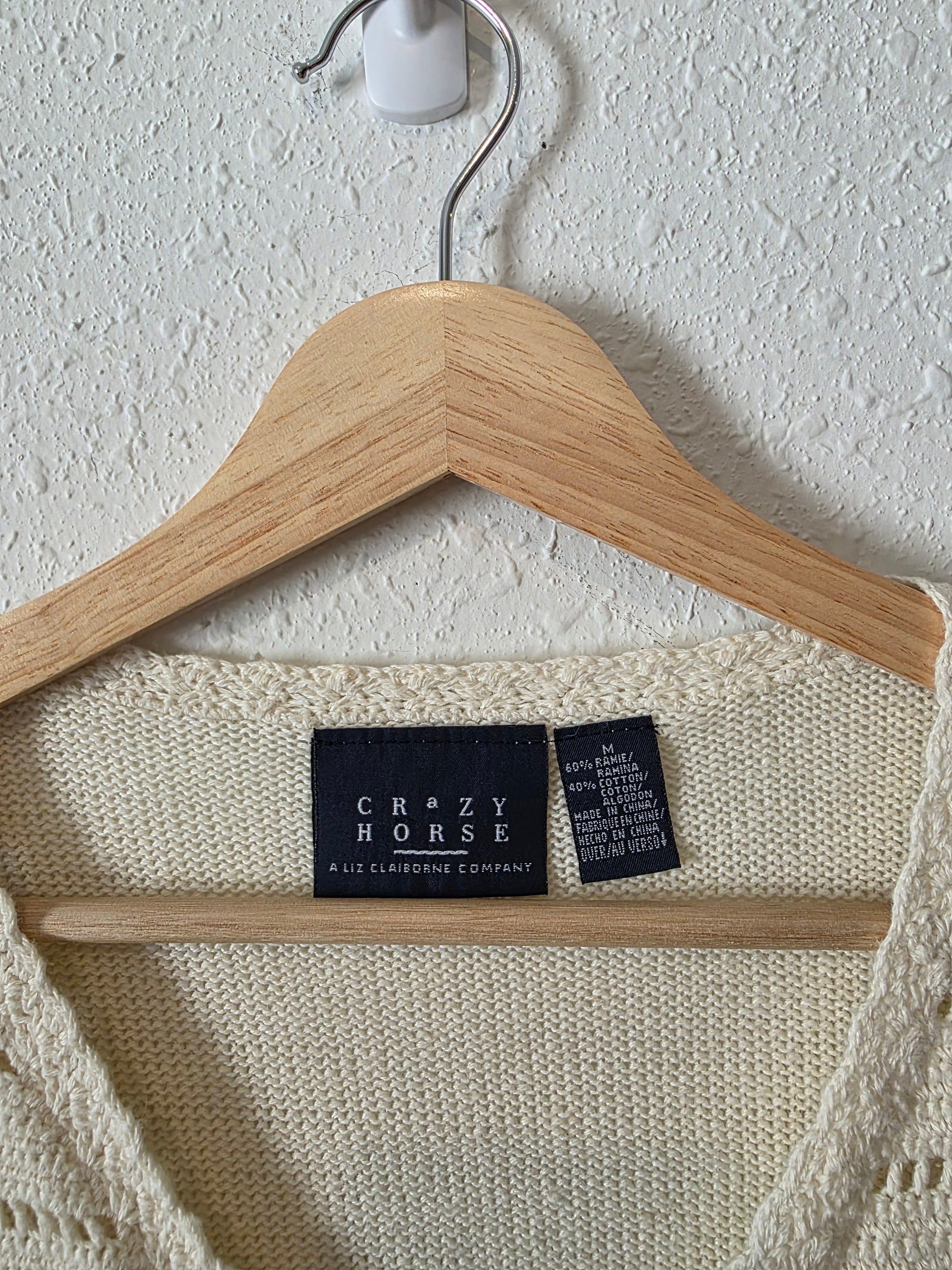 Vintage Cream Crochet Knit Top (M)