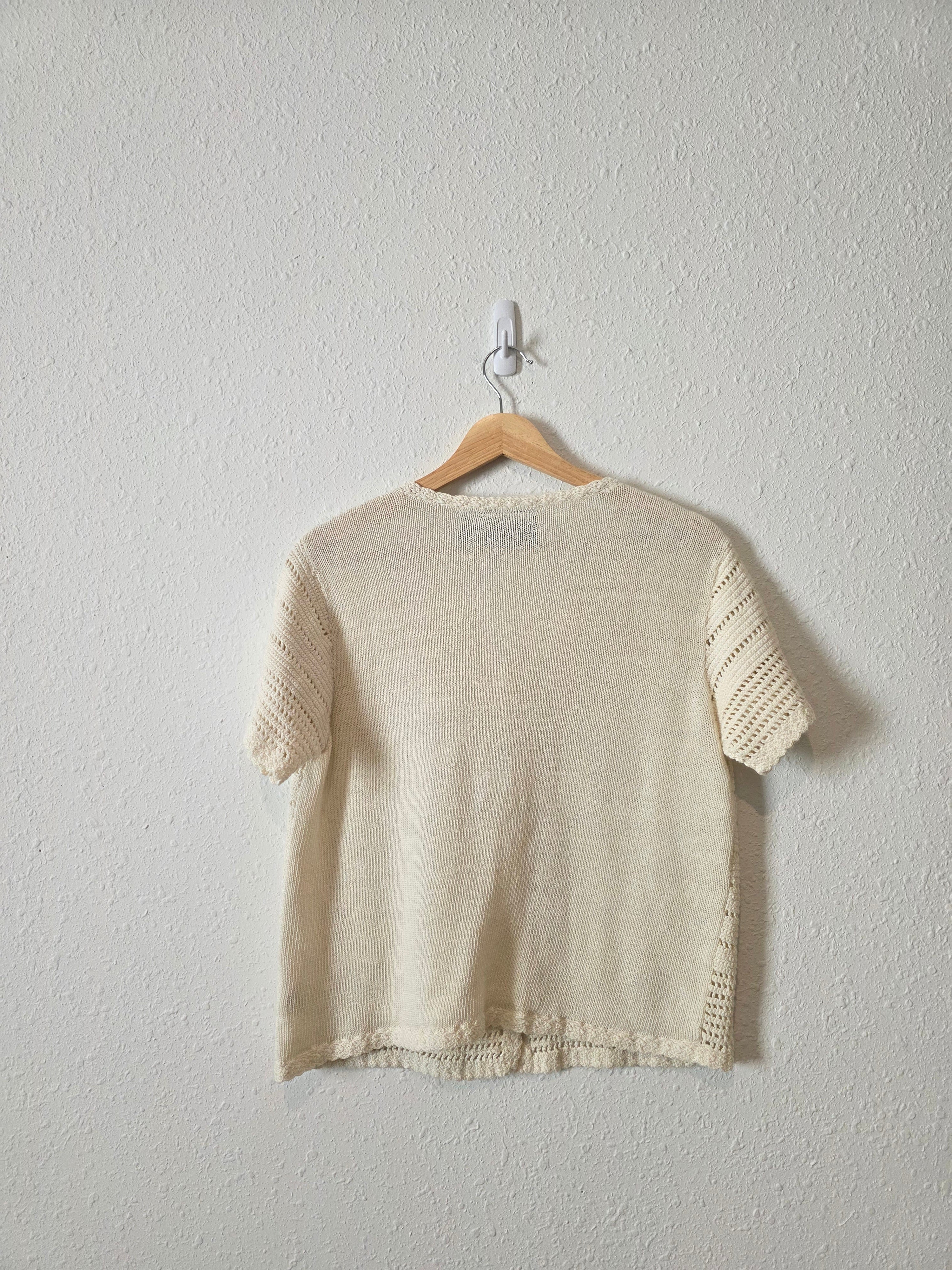 Vintage Cream Crochet Knit Top (M)