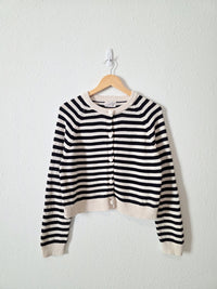 Striped Button Front Cotton Cardigan (M)