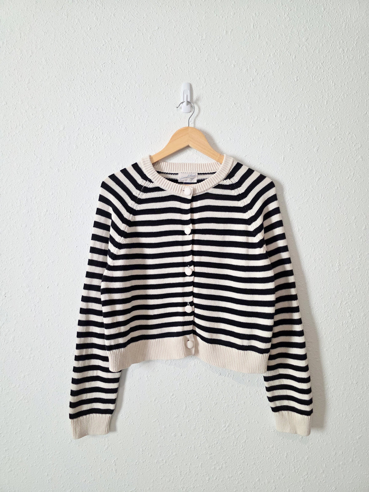 Striped Button Front Cotton Cardigan (M)