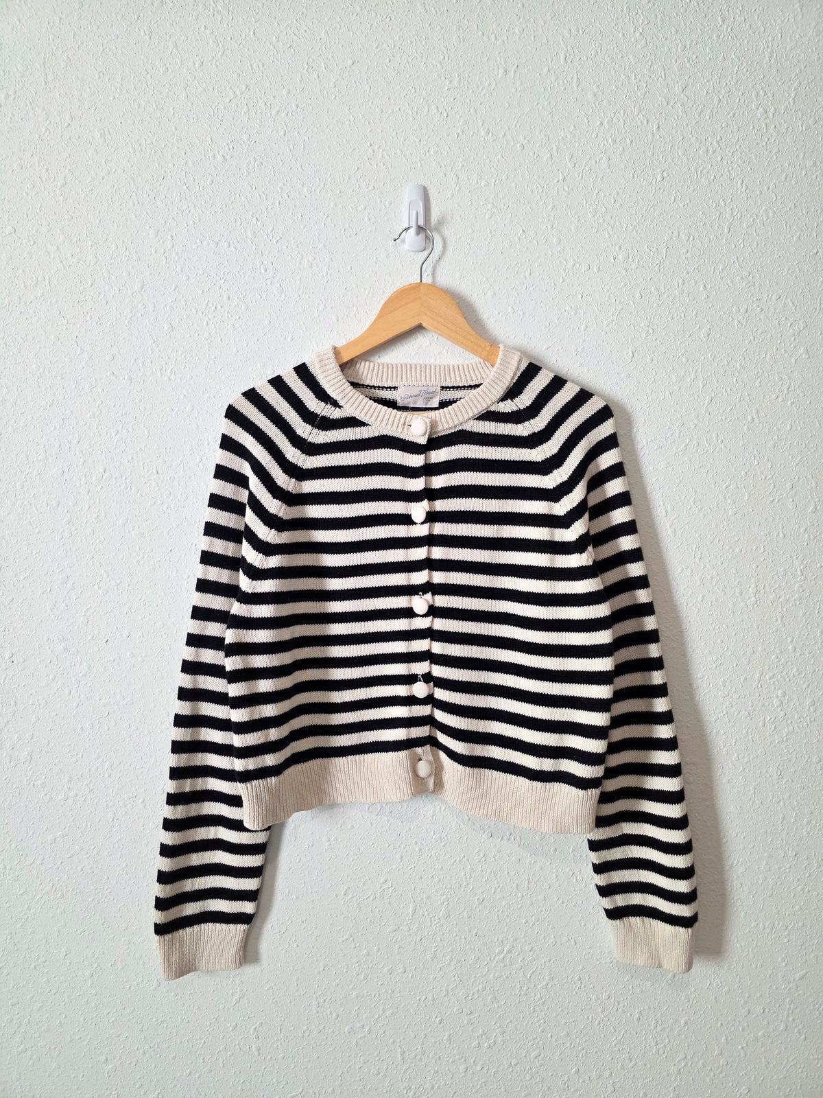 Striped Button Front Cotton Cardigan (M)