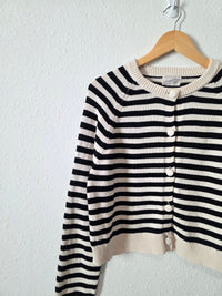 Striped Button Front Cotton Cardigan (M)