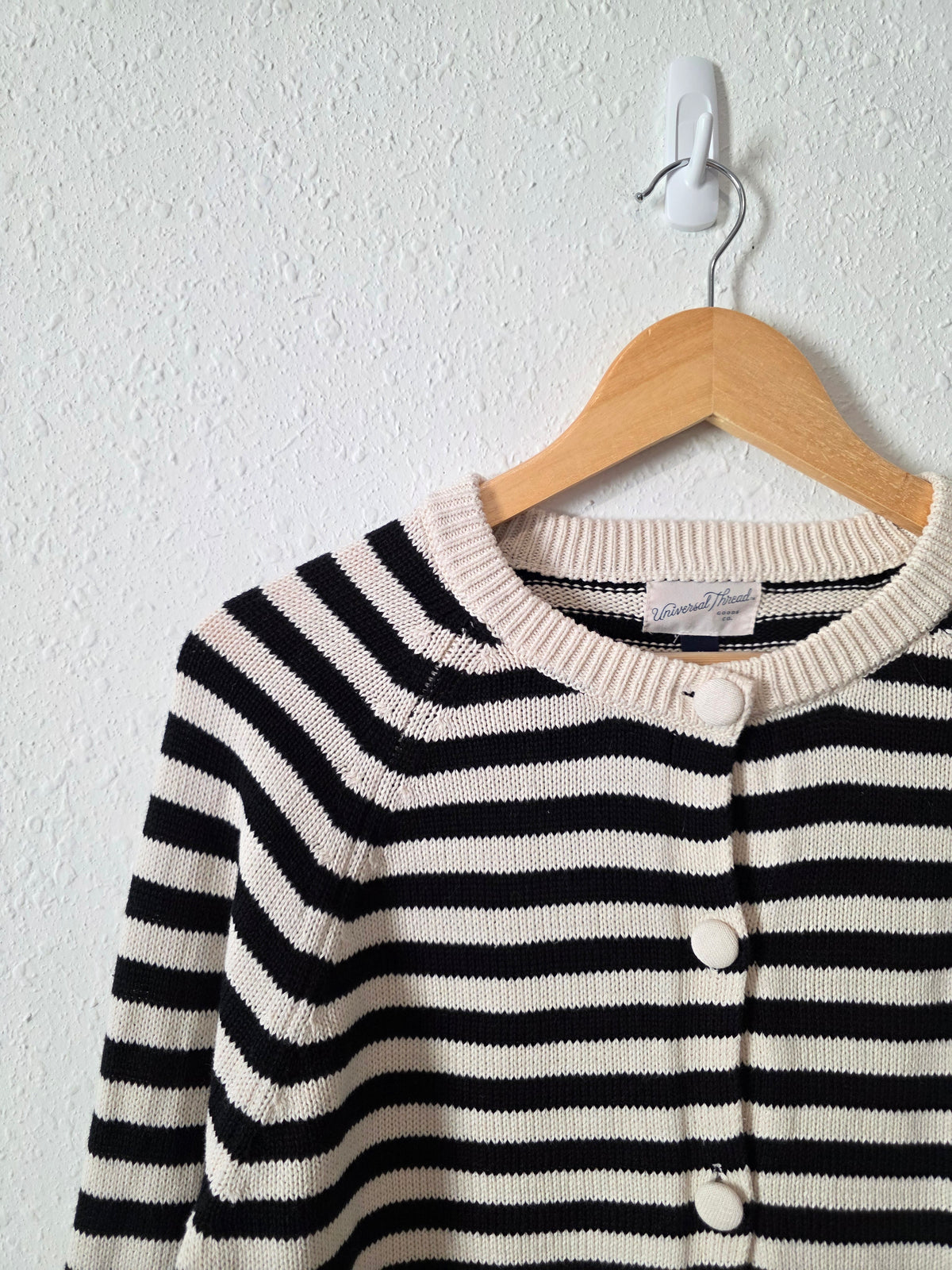 Striped Button Front Cotton Cardigan (M)
