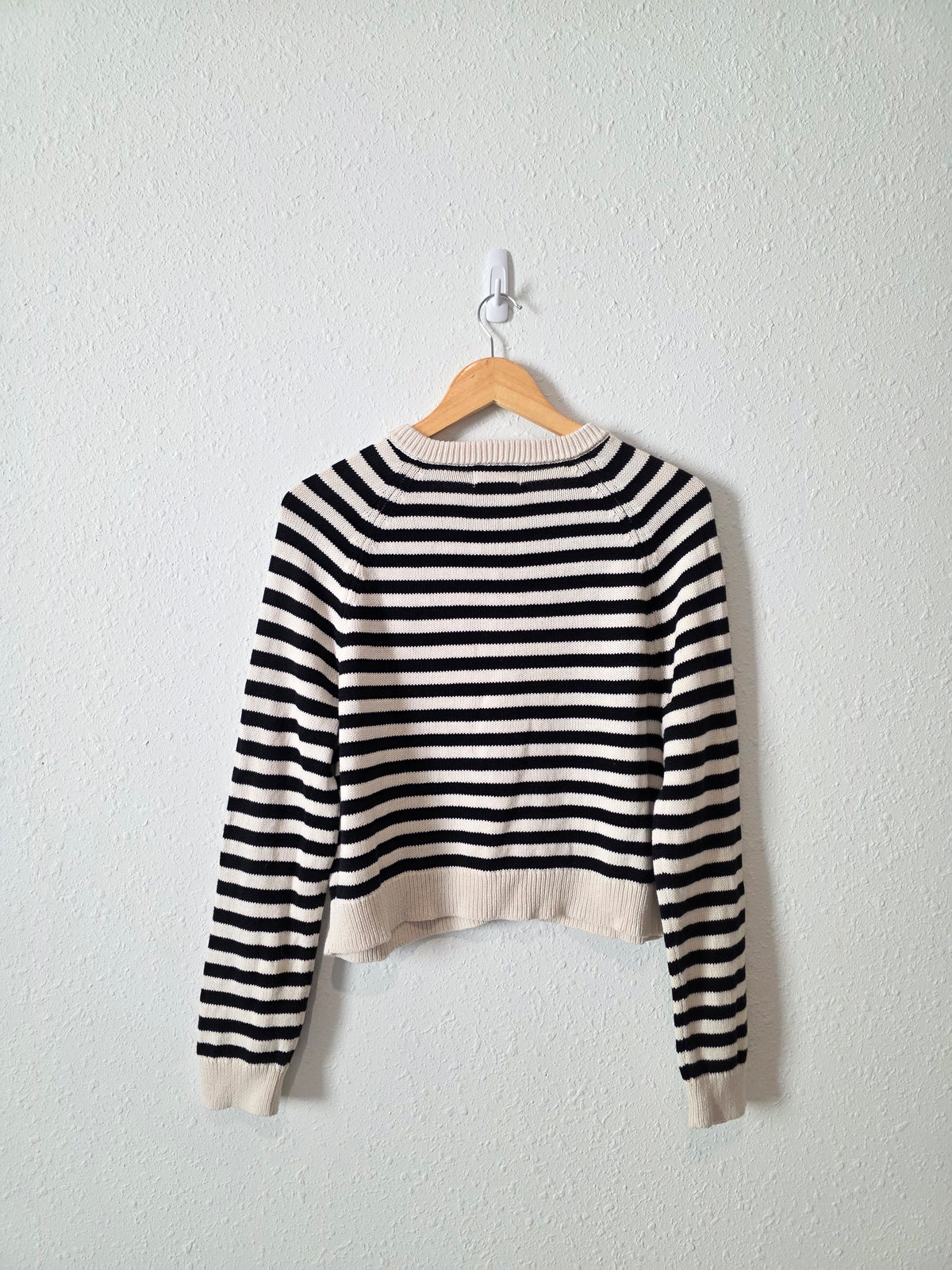 Striped Button Front Cotton Cardigan (M)