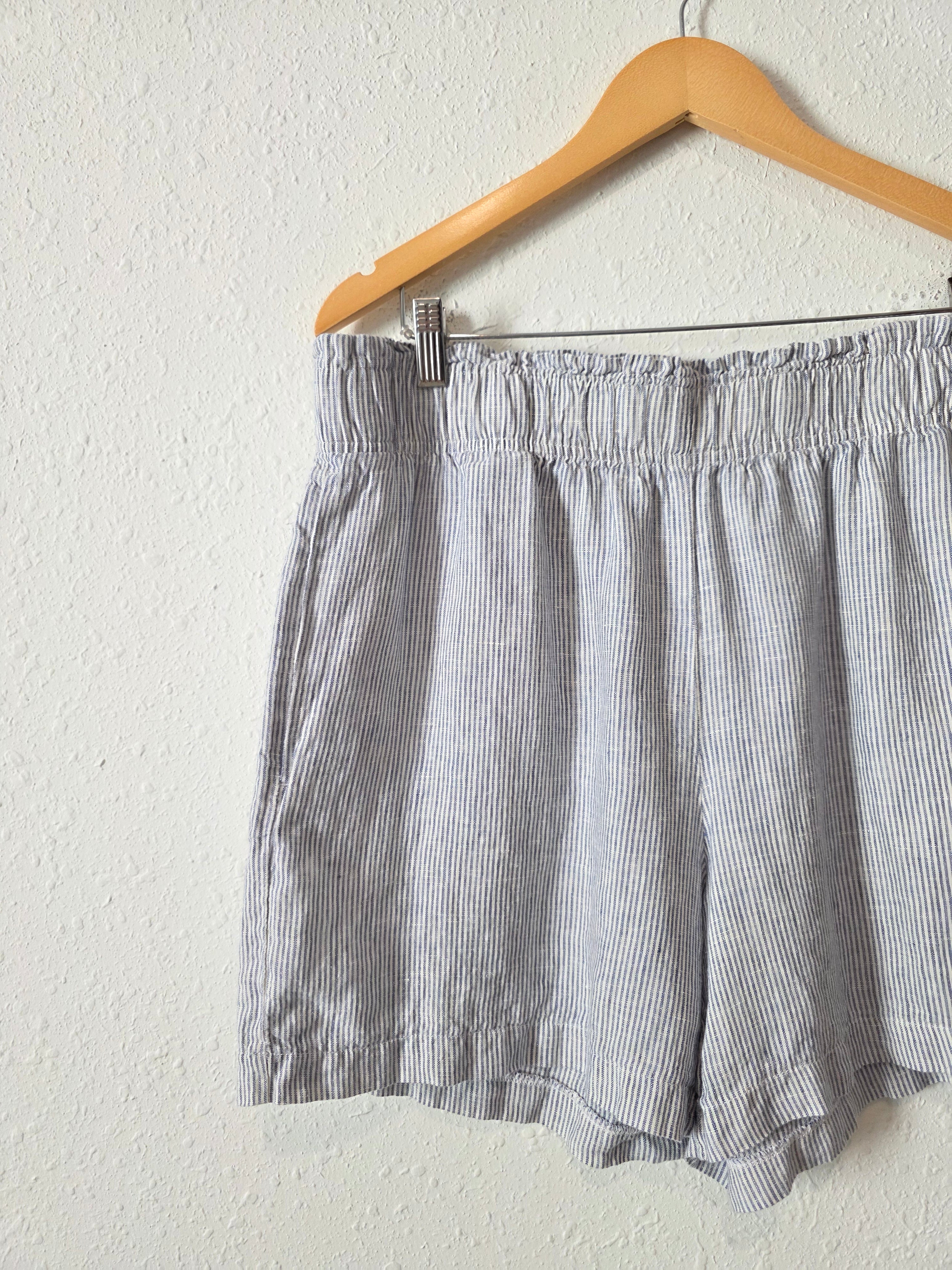 Quince Striped Pull On Linen Shorts (XL)