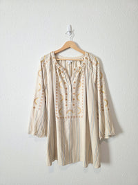 Embroidered Cotton Linen Blend Top (3X)