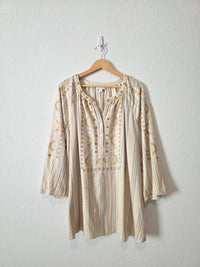 Embroidered Cotton Linen Blend Top (3X)