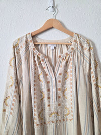 Embroidered Cotton Linen Blend Top (3X)