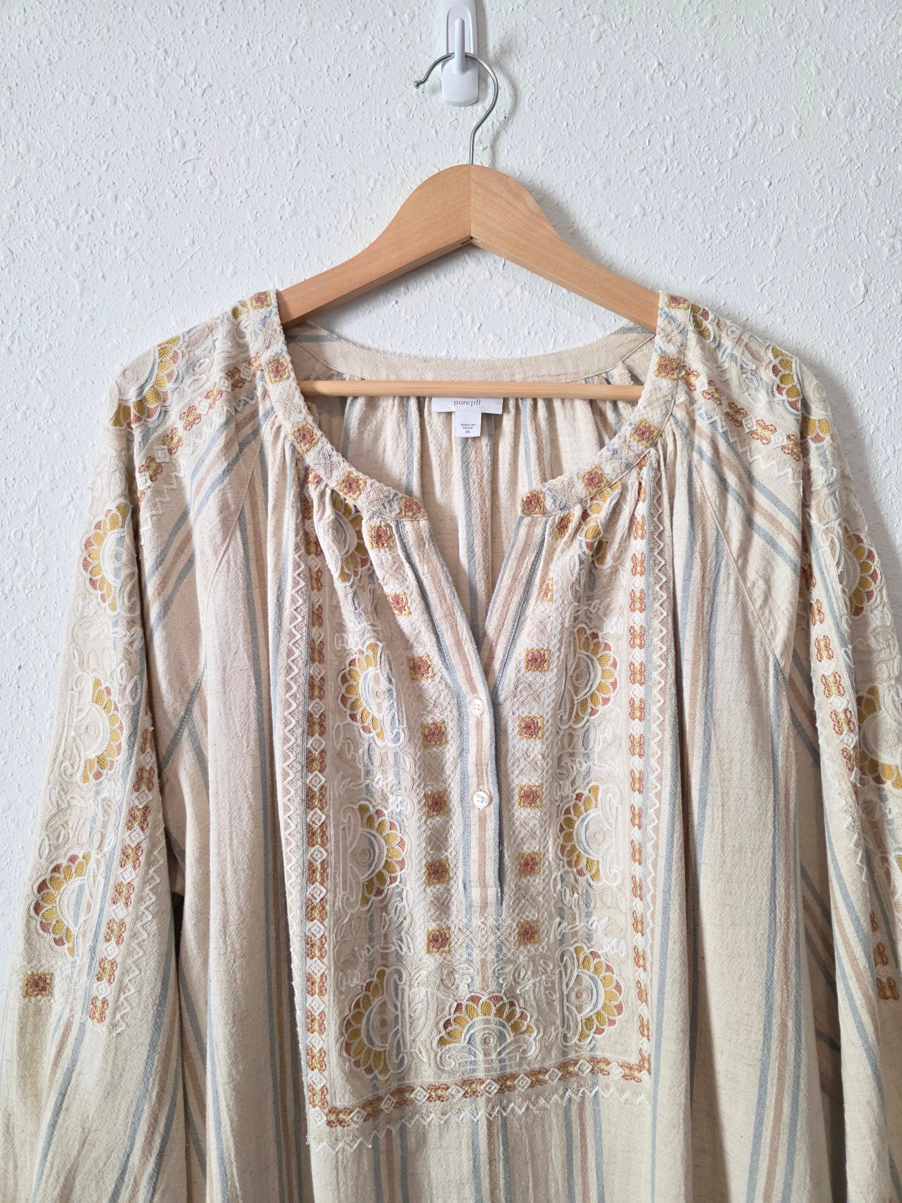 Embroidered Cotton Linen Blend Top (3X)