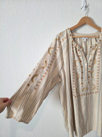 Embroidered Cotton Linen Blend Top (3X)