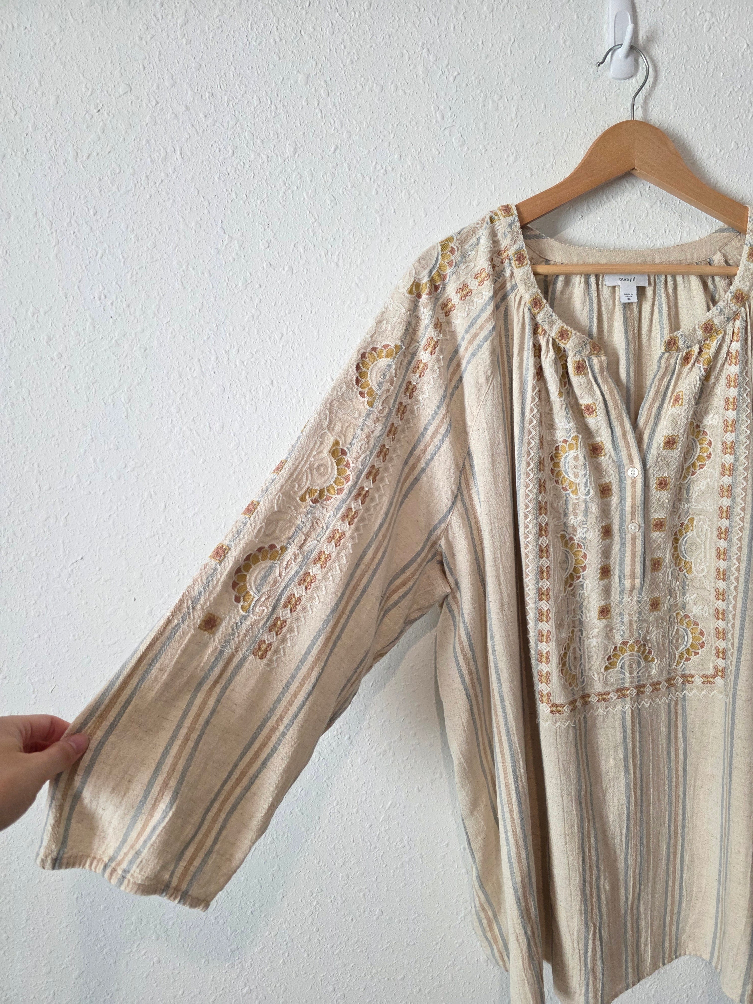 Embroidered Cotton Linen Blend Top (3X)