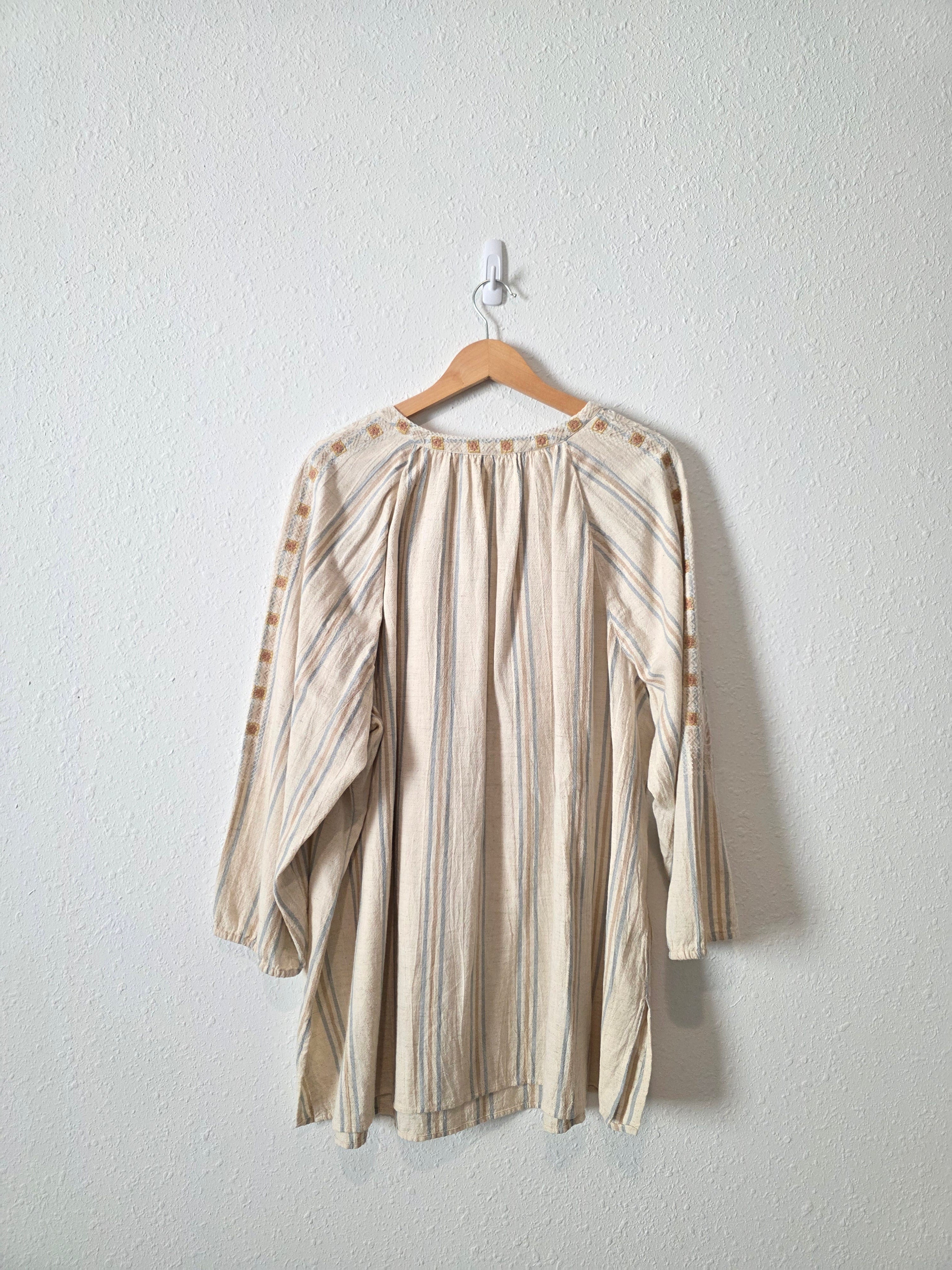 Embroidered Cotton Linen Blend Top (3X)