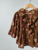 Brown Floral Puff Sleeve Top (S)