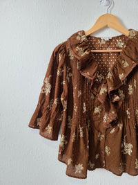 Brown Floral Puff Sleeve Top (S)