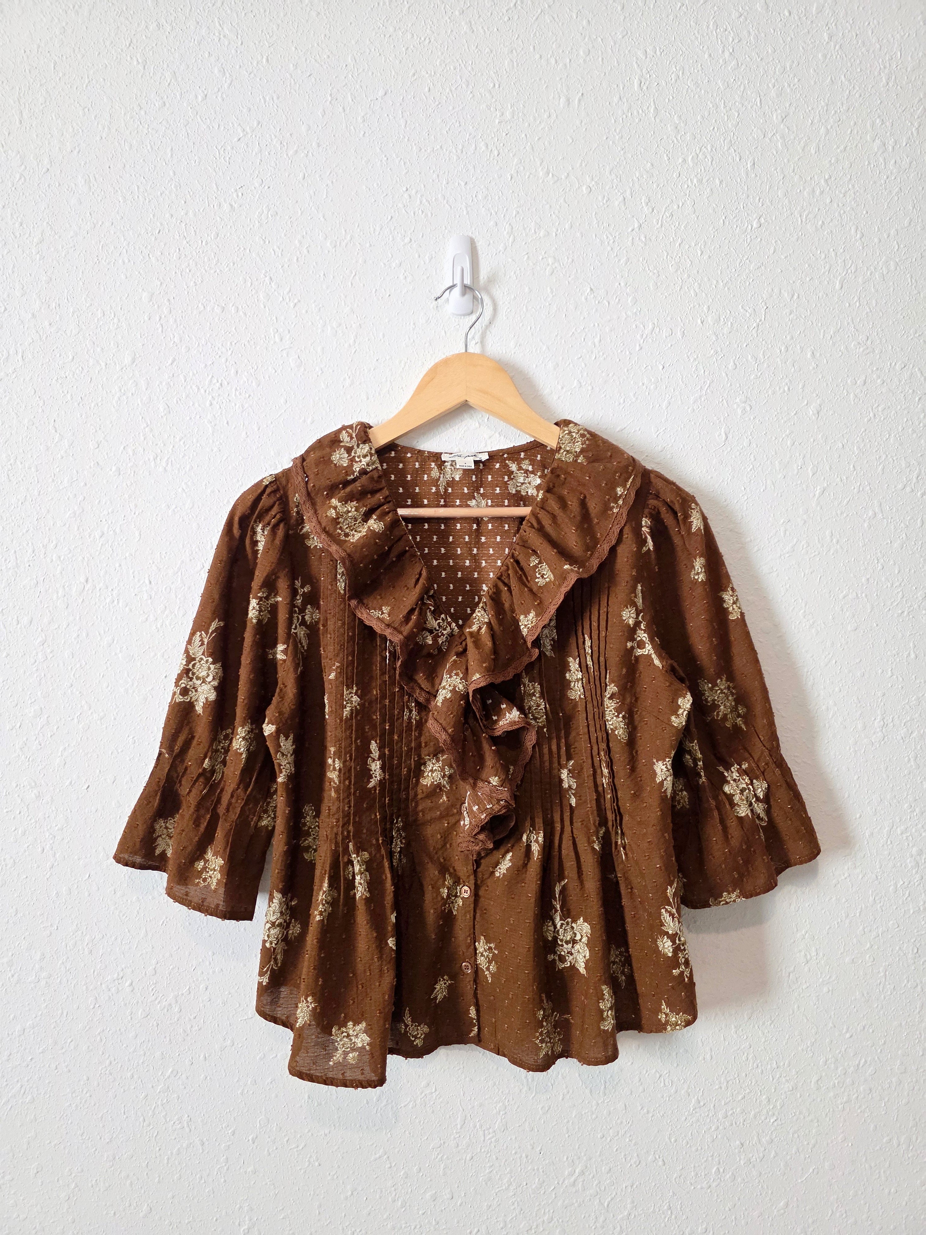 Brown Floral Puff Sleeve Top (S)