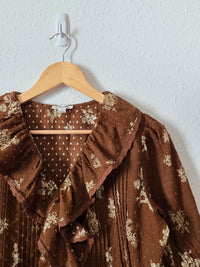 Brown Floral Puff Sleeve Top (S)