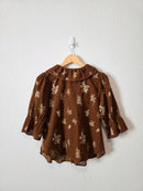 Brown Floral Puff Sleeve Top (S)