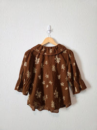 Brown Floral Puff Sleeve Top (S)