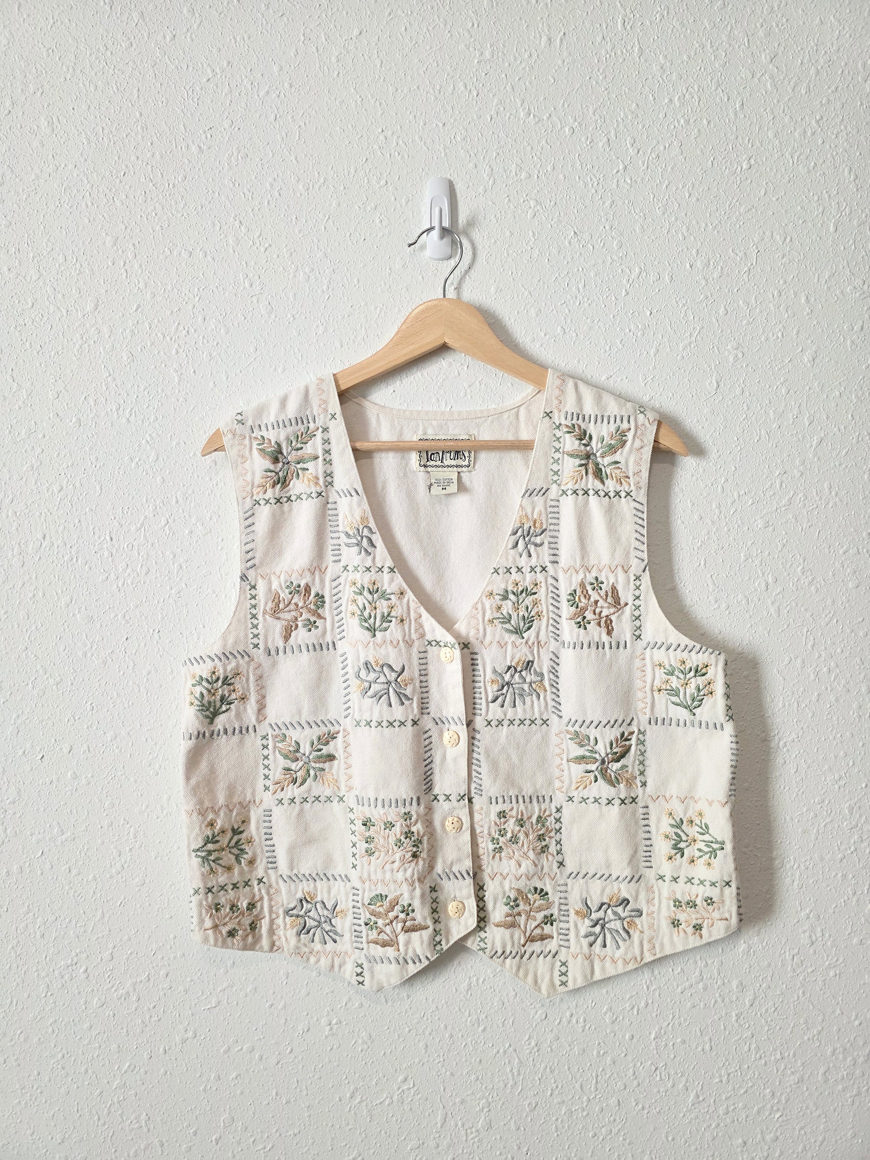 Vintage Floral Embroidered Cotton Vest (M)