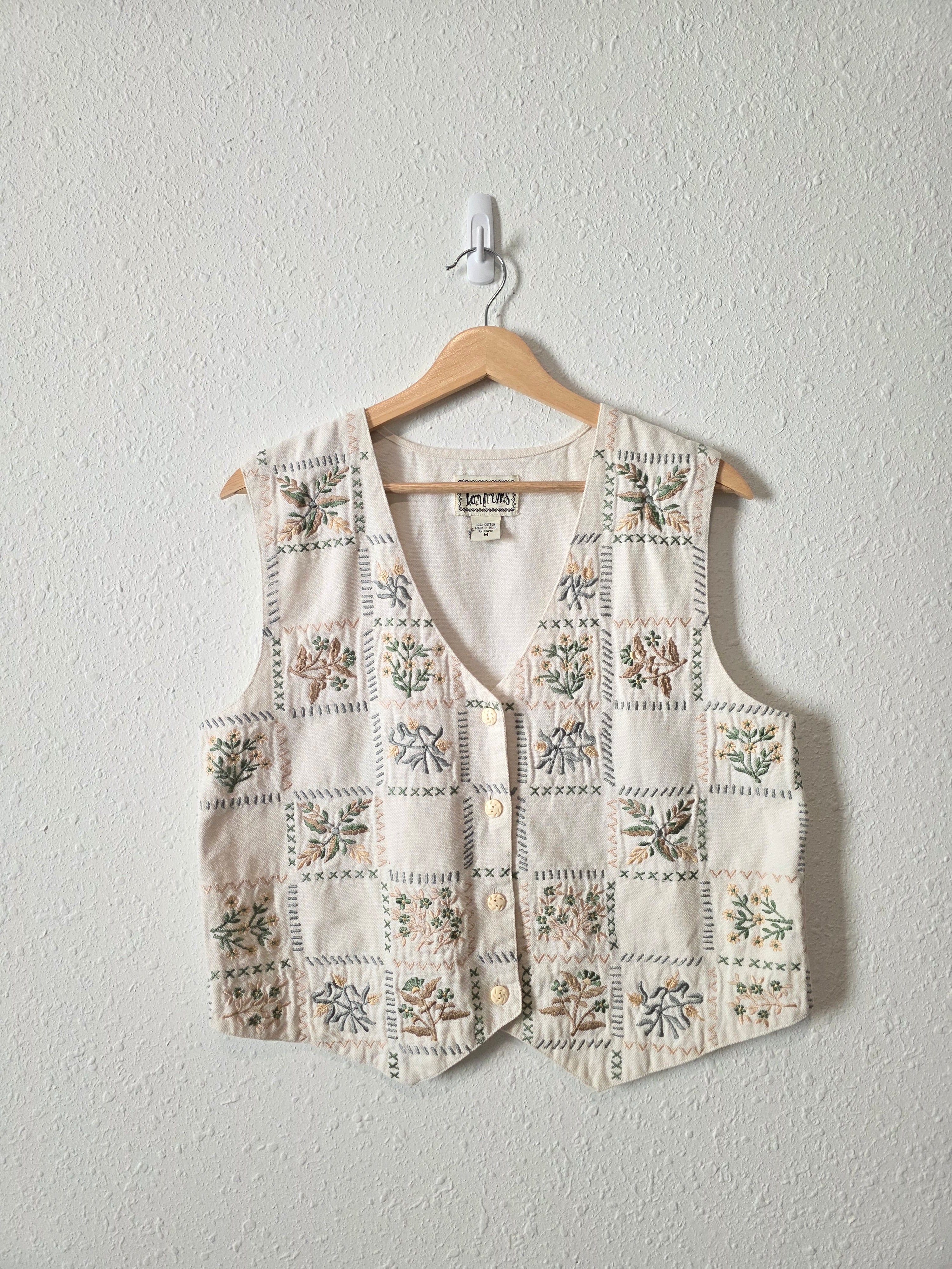 Vintage Floral Embroidered Cotton Vest (M)