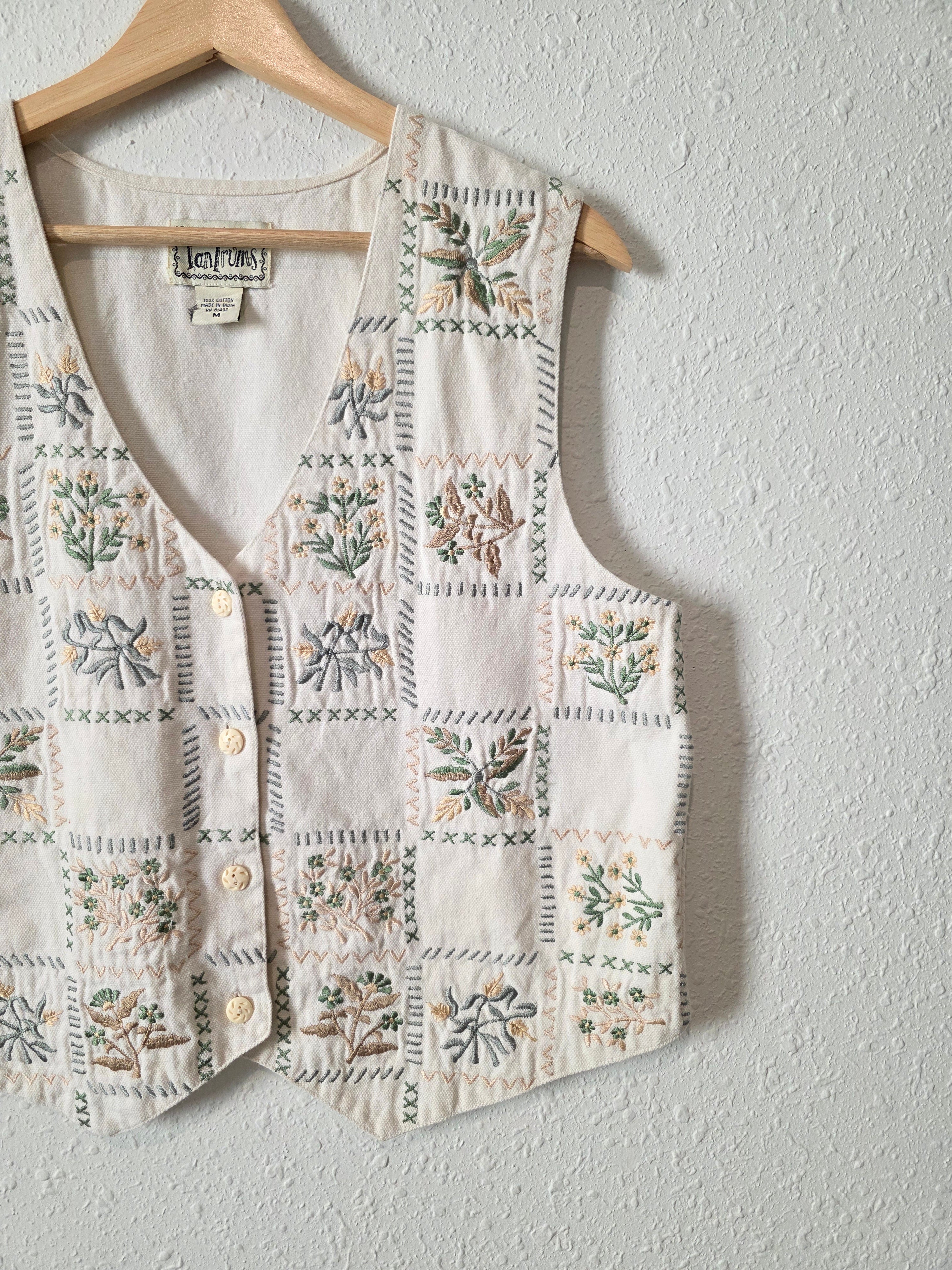 Vintage Floral Embroidered Cotton Vest (M)