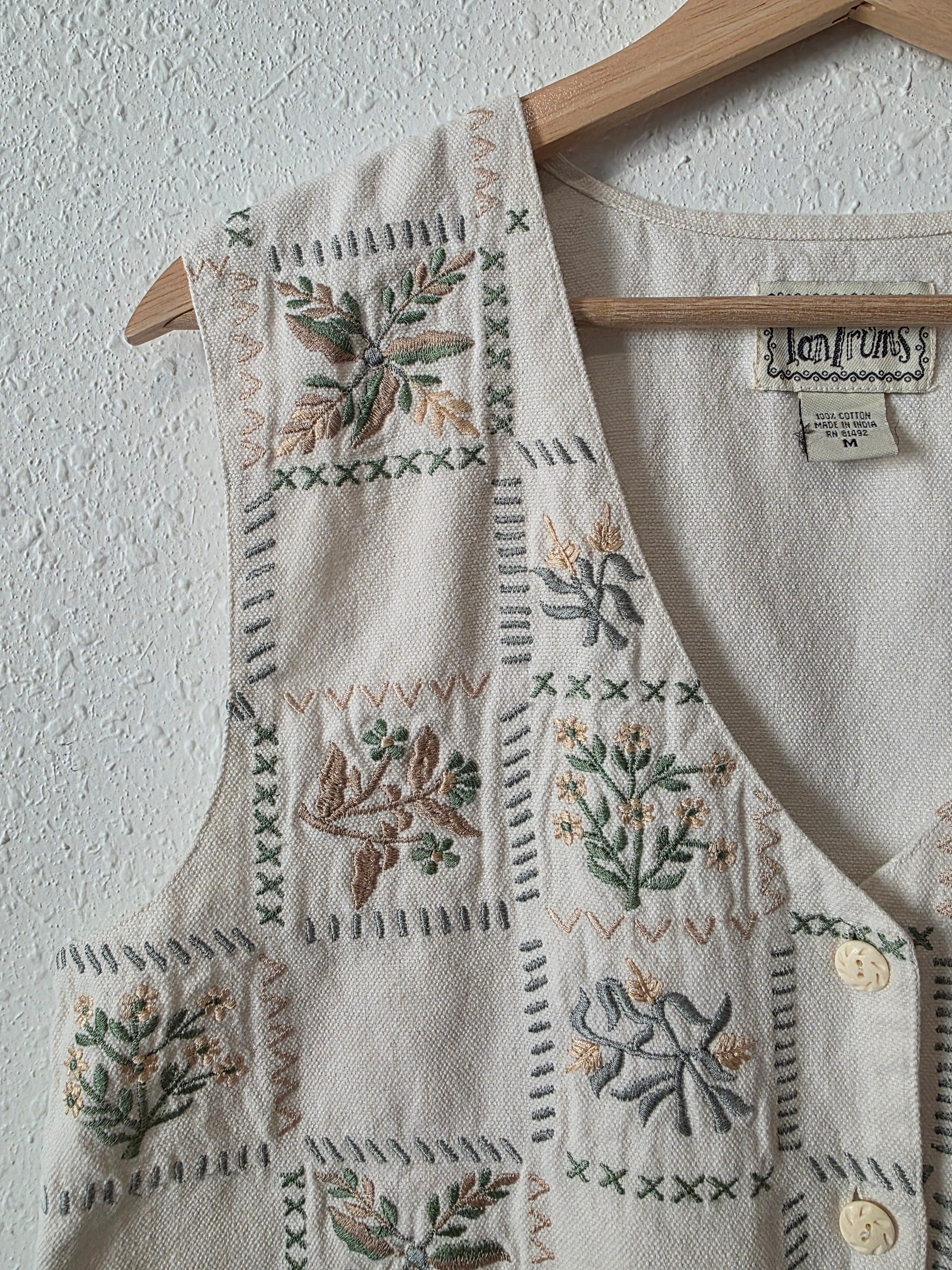 Vintage Floral Embroidered Cotton Vest (M)