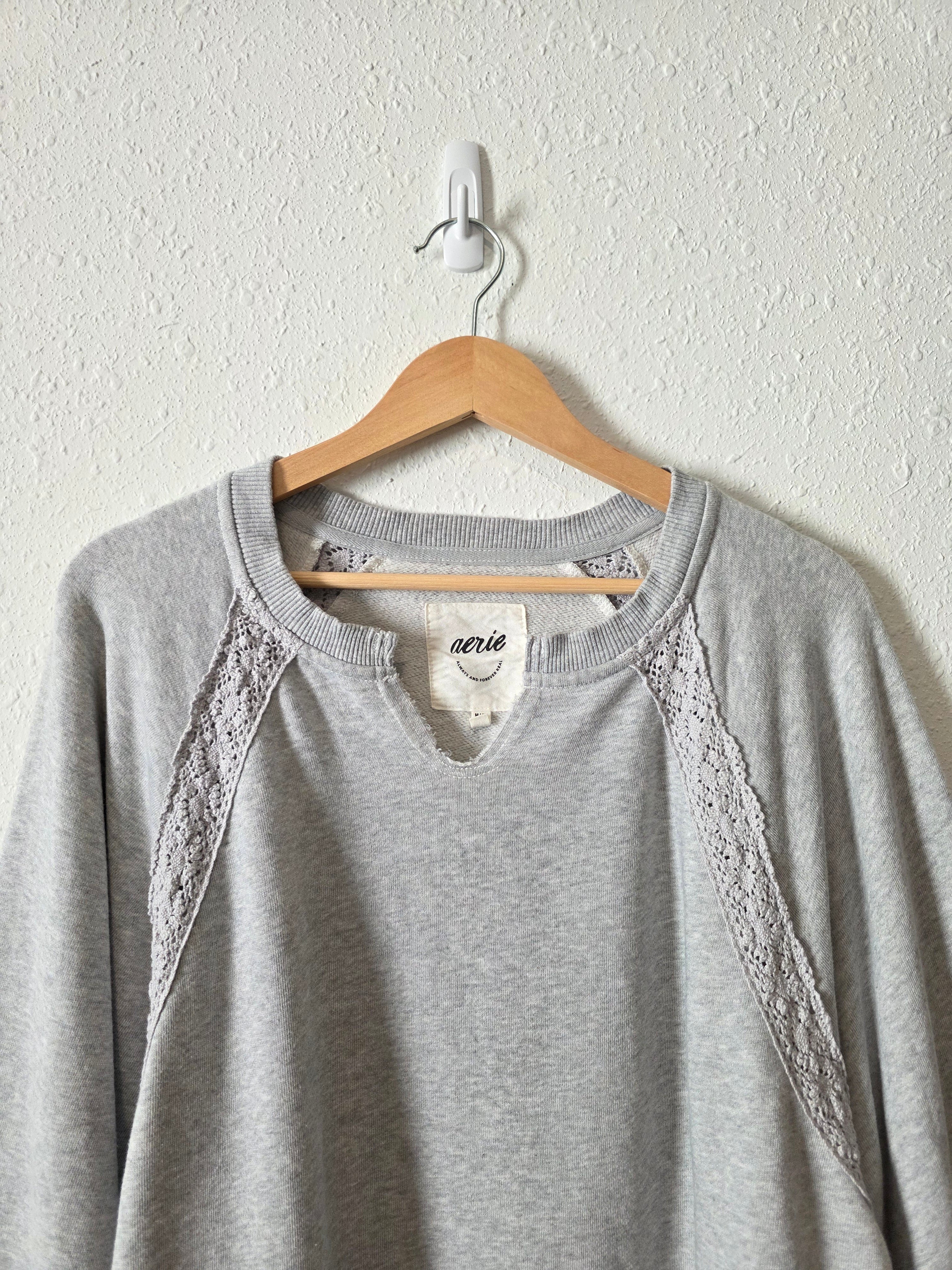 Aerie Gray Crochet Sweatshirt (M)