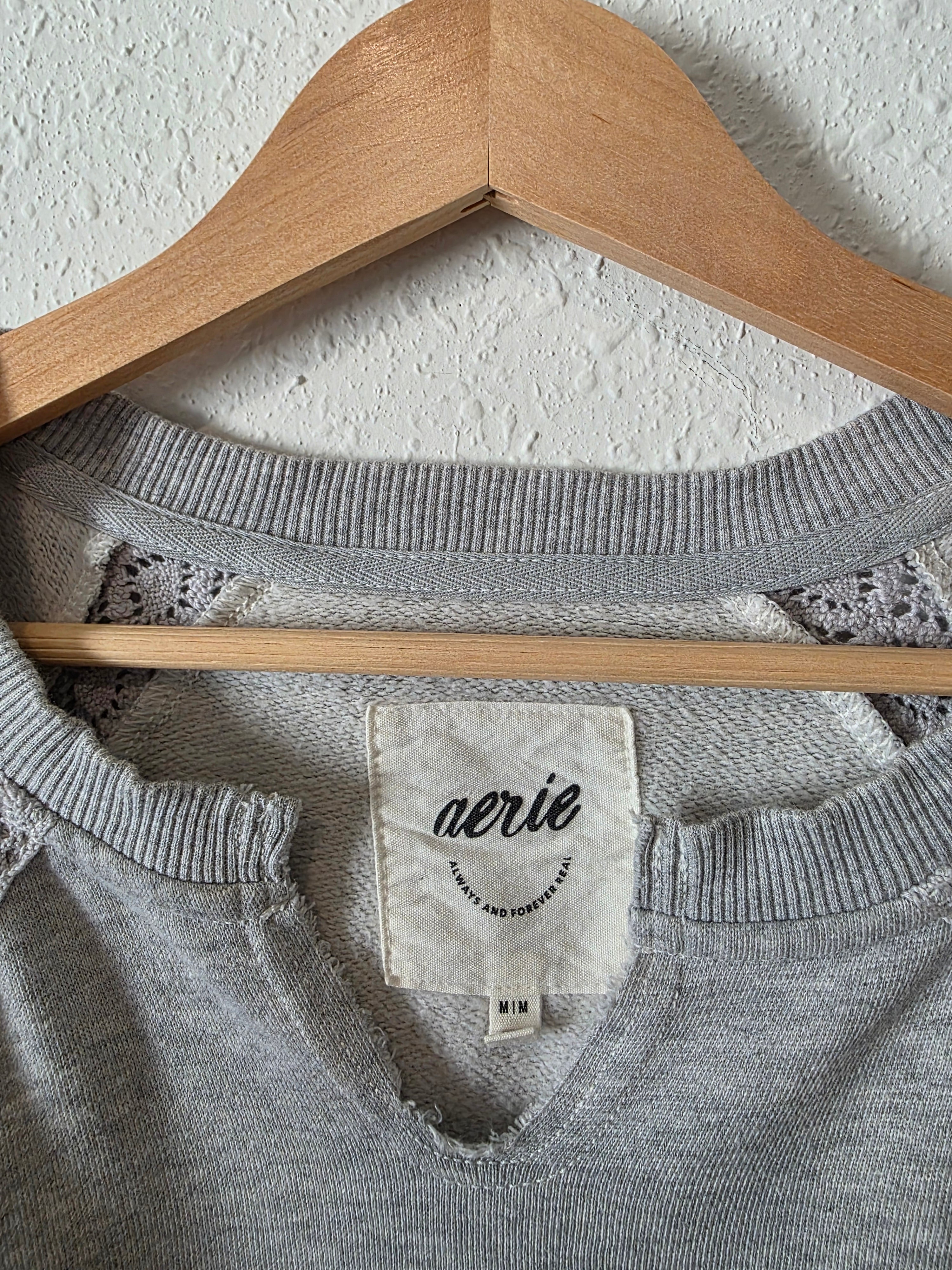Aerie Gray Crochet Sweatshirt (M)