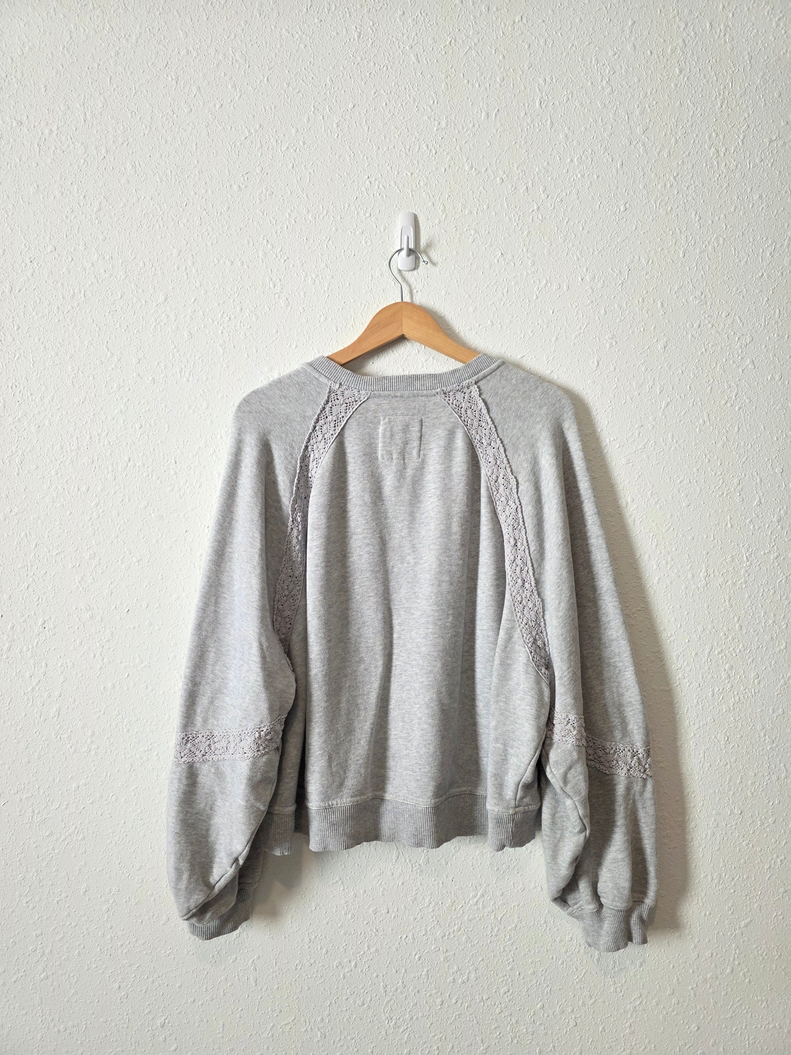 Aerie Gray Crochet Sweatshirt (M)