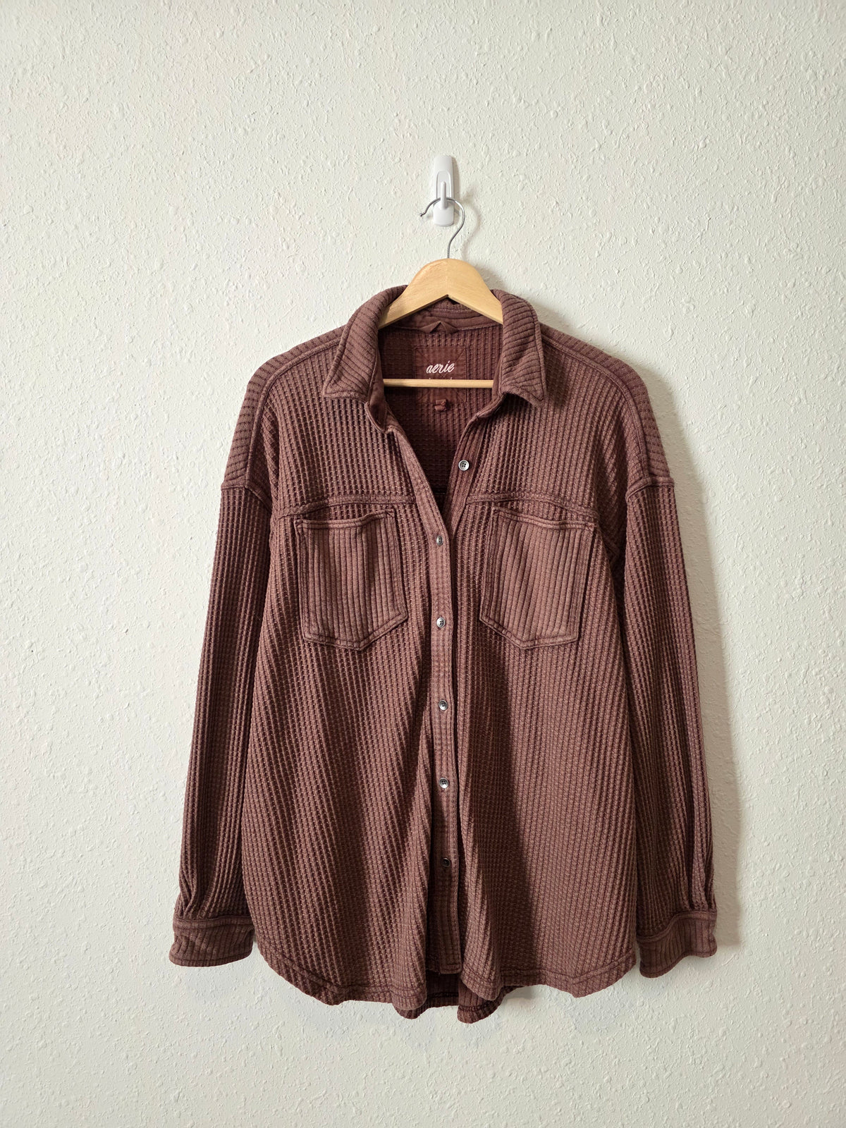 Aerie Brown Waffle Shirt Jacket (M)