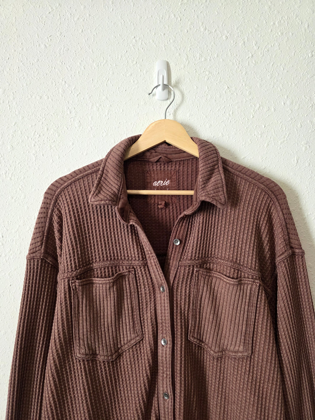 Aerie Brown Waffle Shirt Jacket (M)