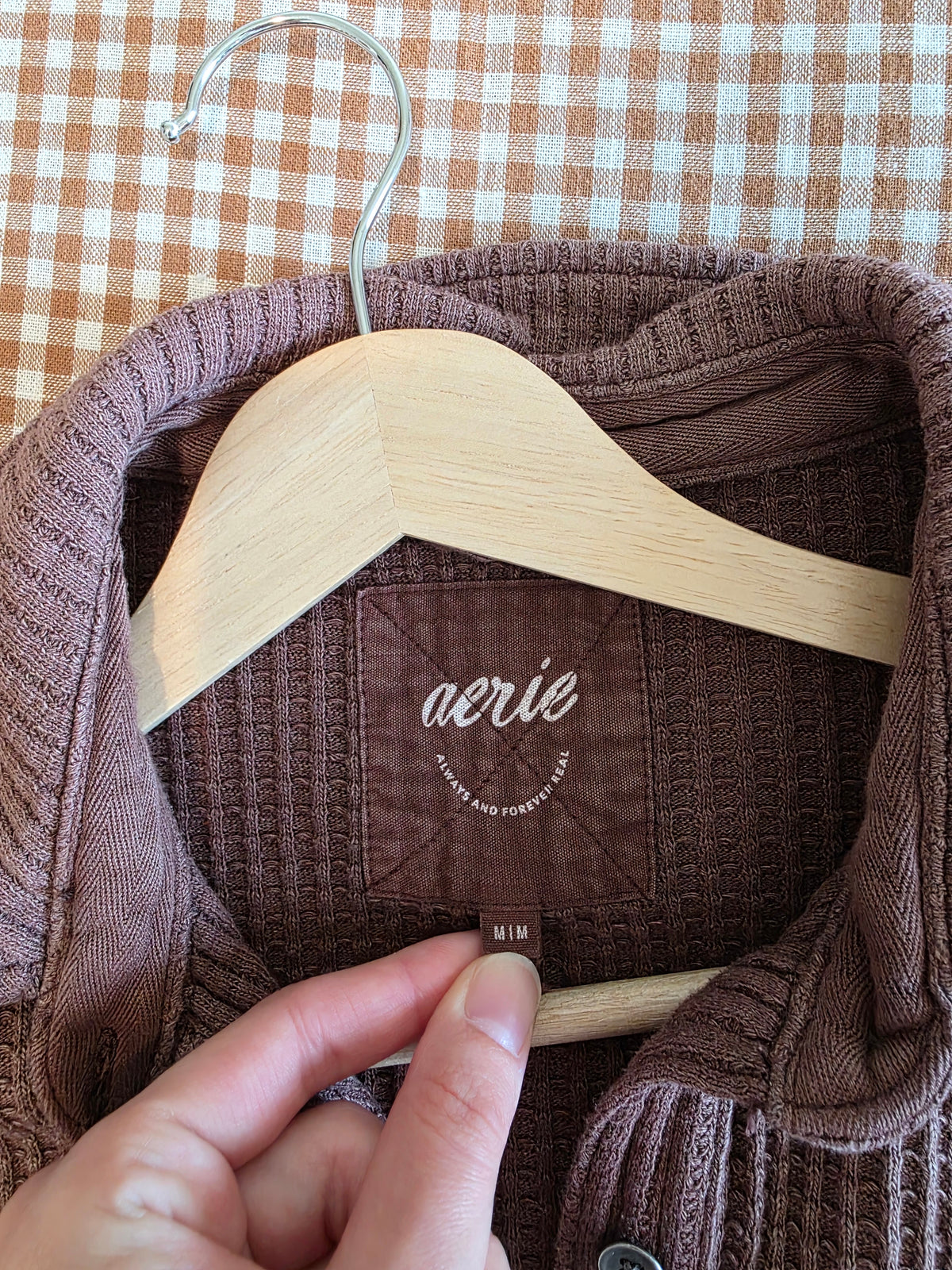 Aerie Brown Waffle Shirt Jacket (M)