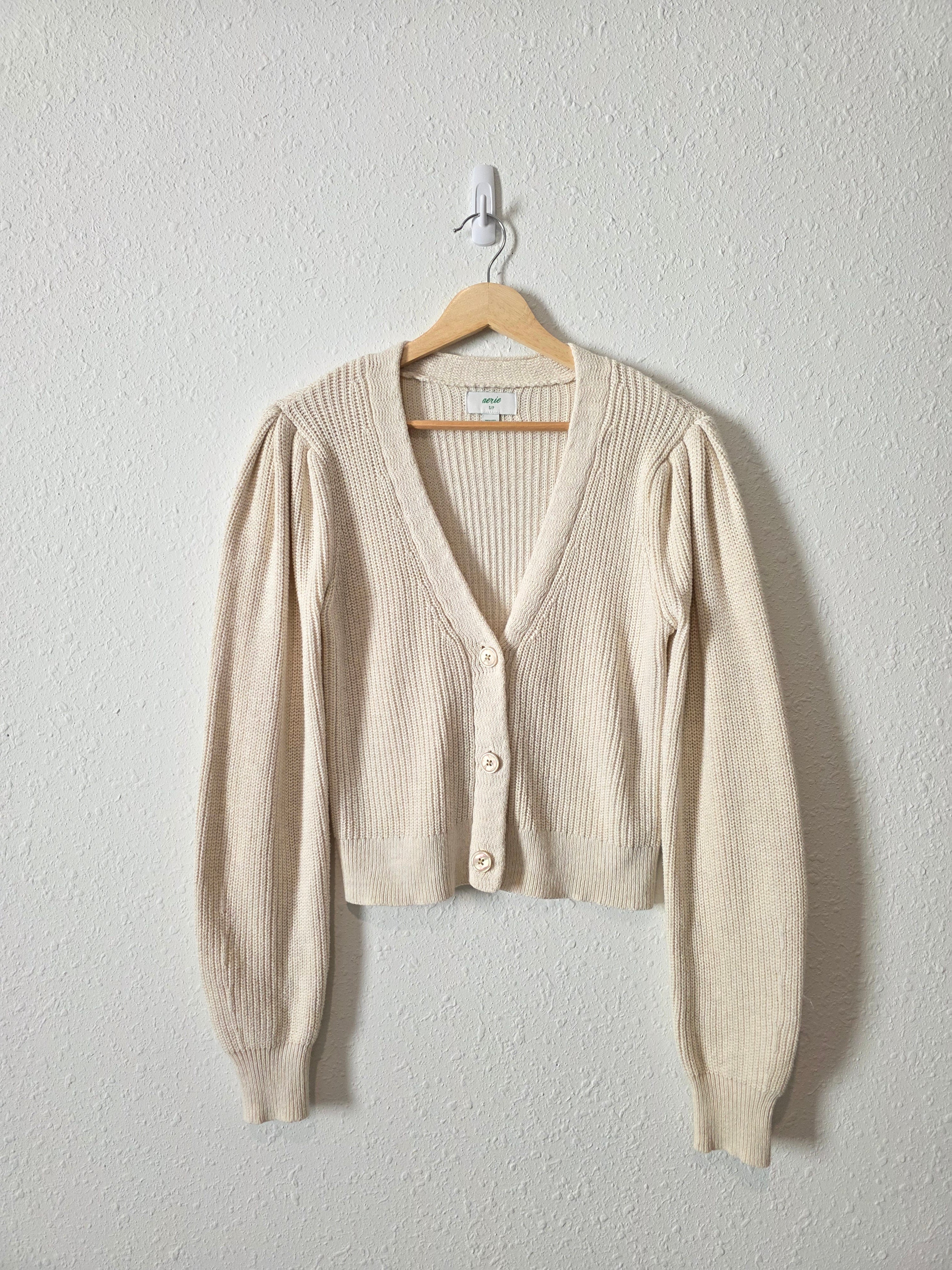 Aerie Puff Sleeve Cotton Cardigan (S)
