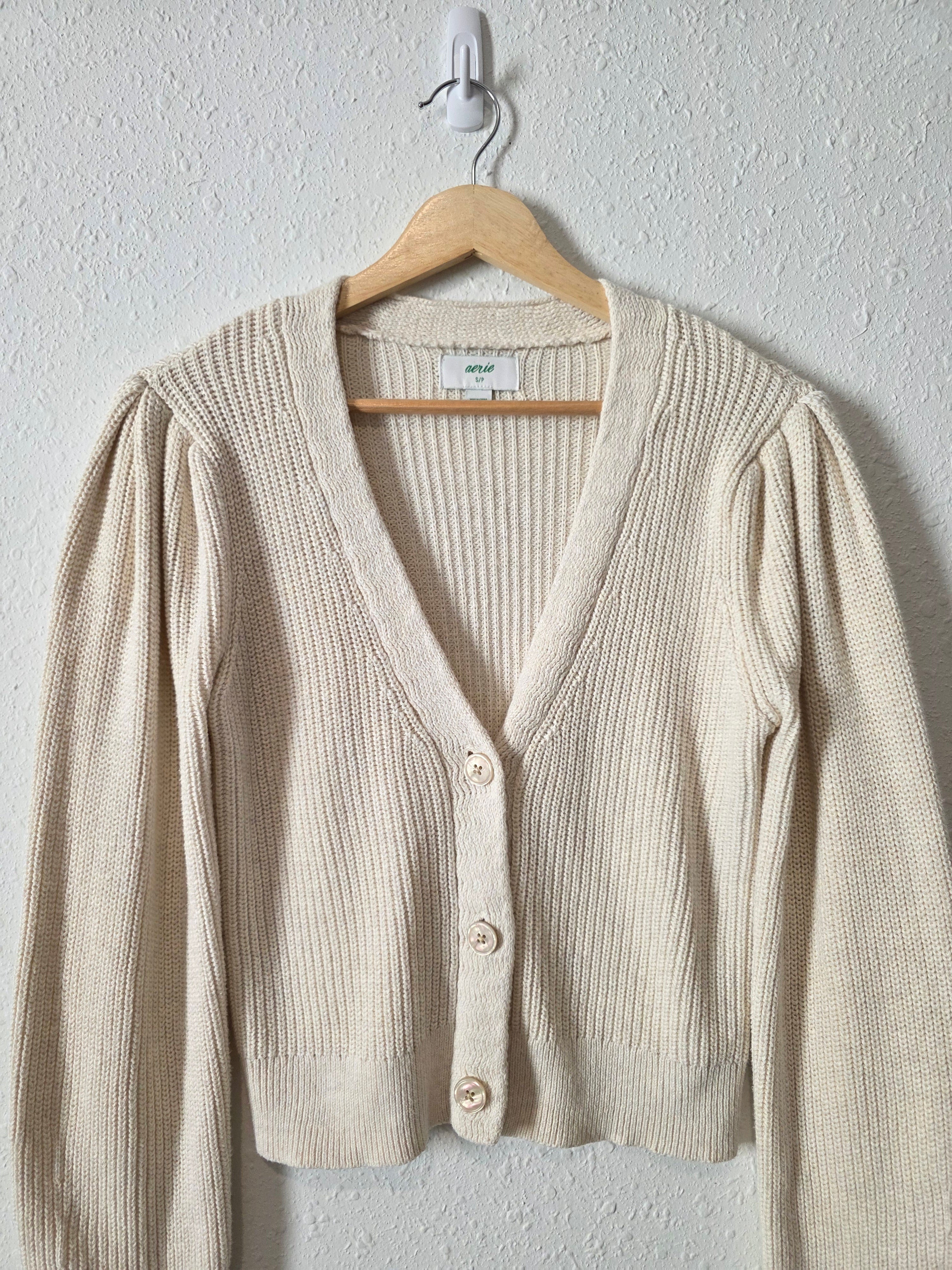 Aerie Puff Sleeve Cotton Cardigan (S)