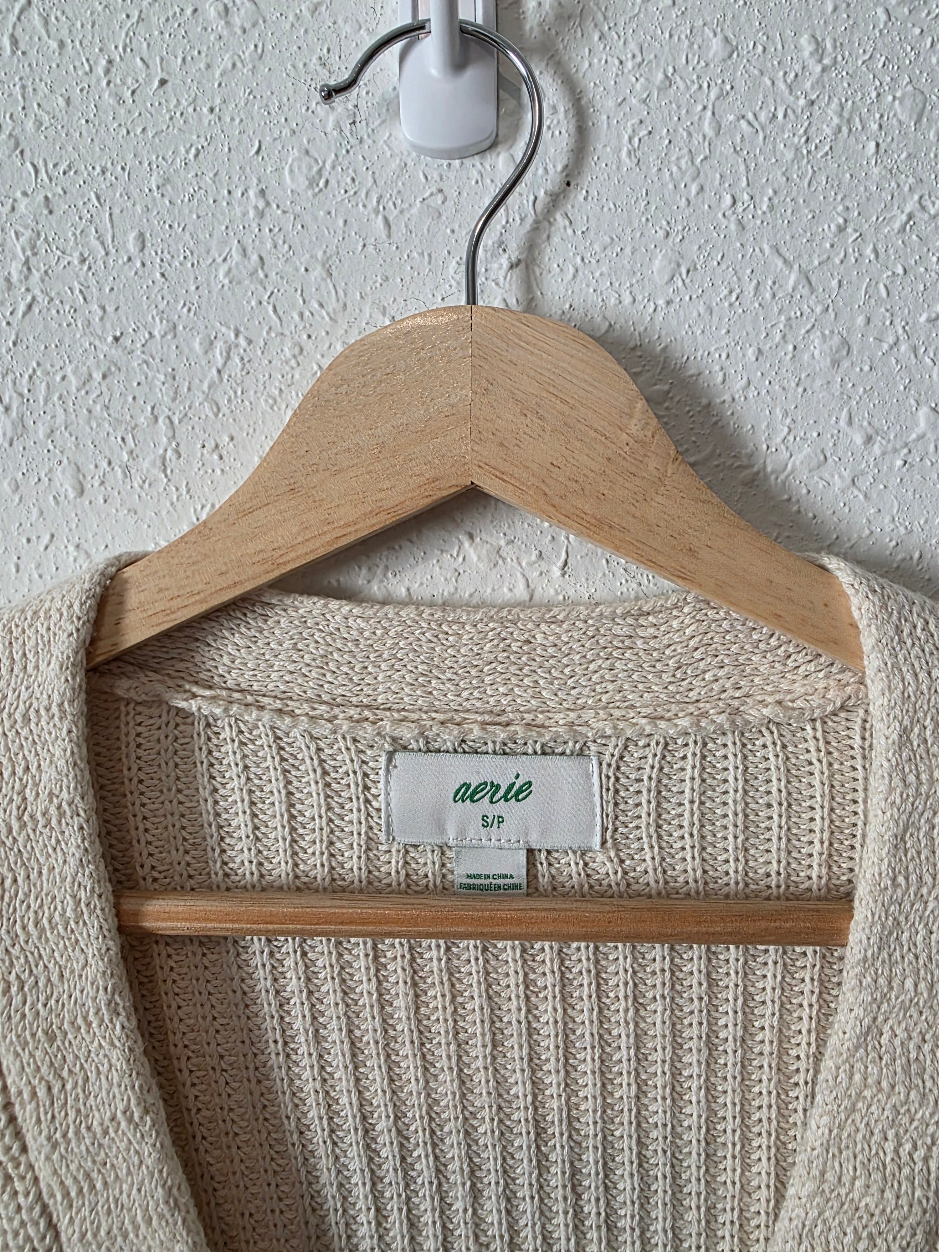 Aerie Puff Sleeve Cotton Cardigan (S)