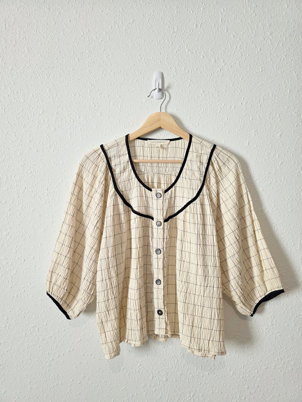 Grade & Gather Plaid Puff Sleeve Top (S)