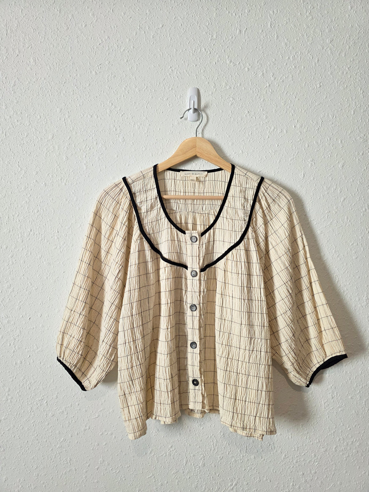 Grade & Gather Plaid Puff Sleeve Top (S)