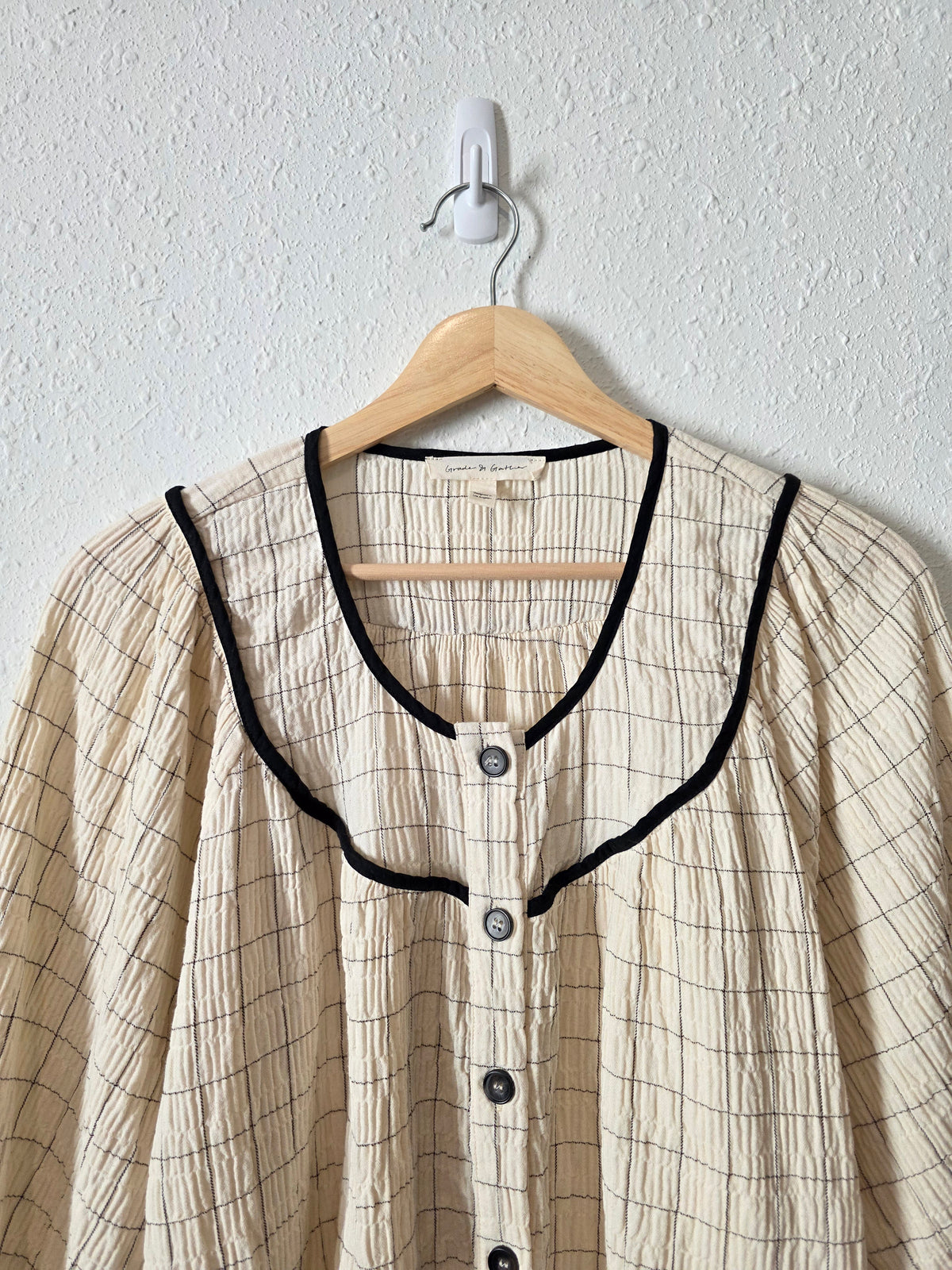 Grade & Gather Plaid Puff Sleeve Top (S)