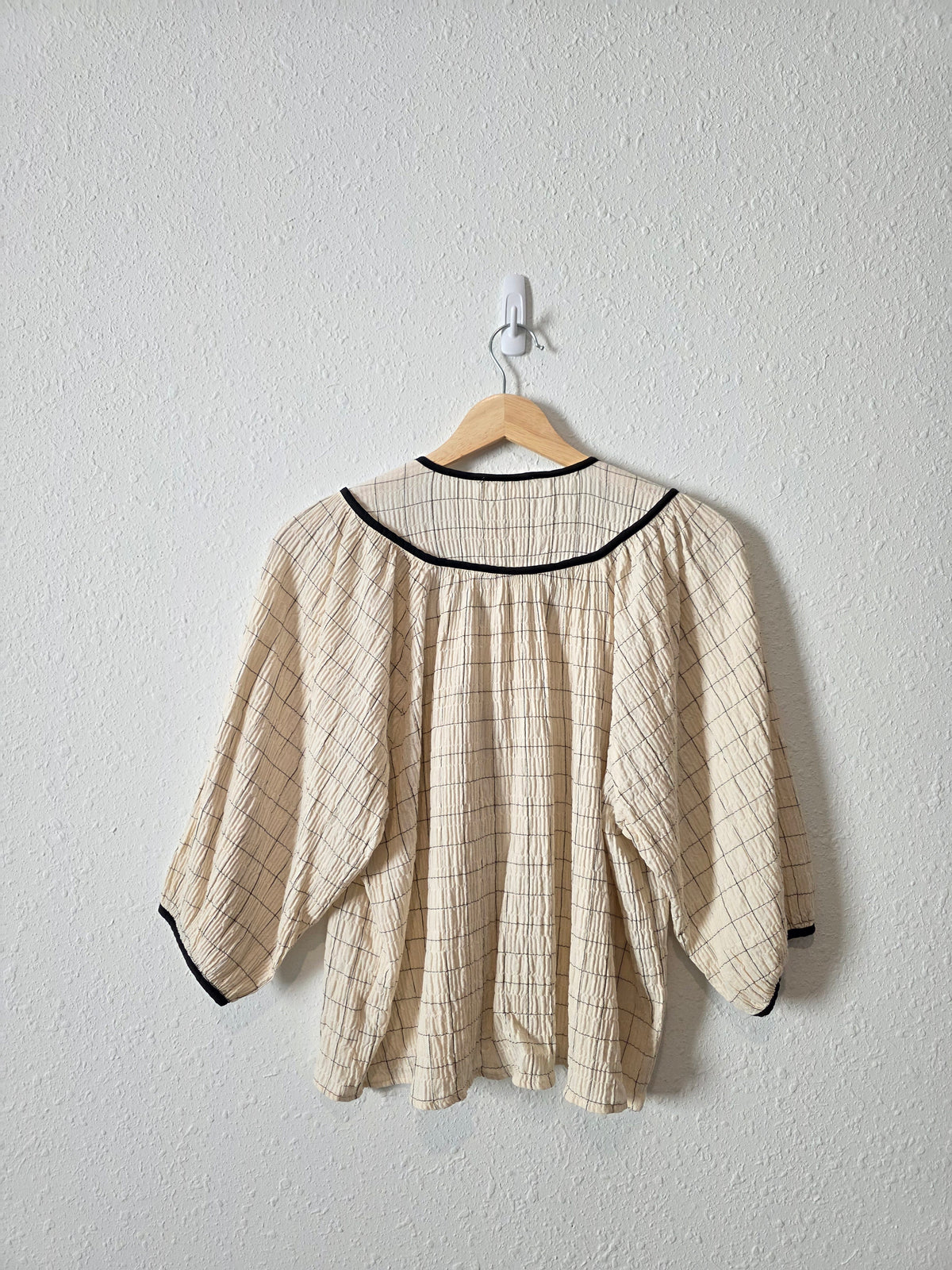 Grade & Gather Plaid Puff Sleeve Top (S)