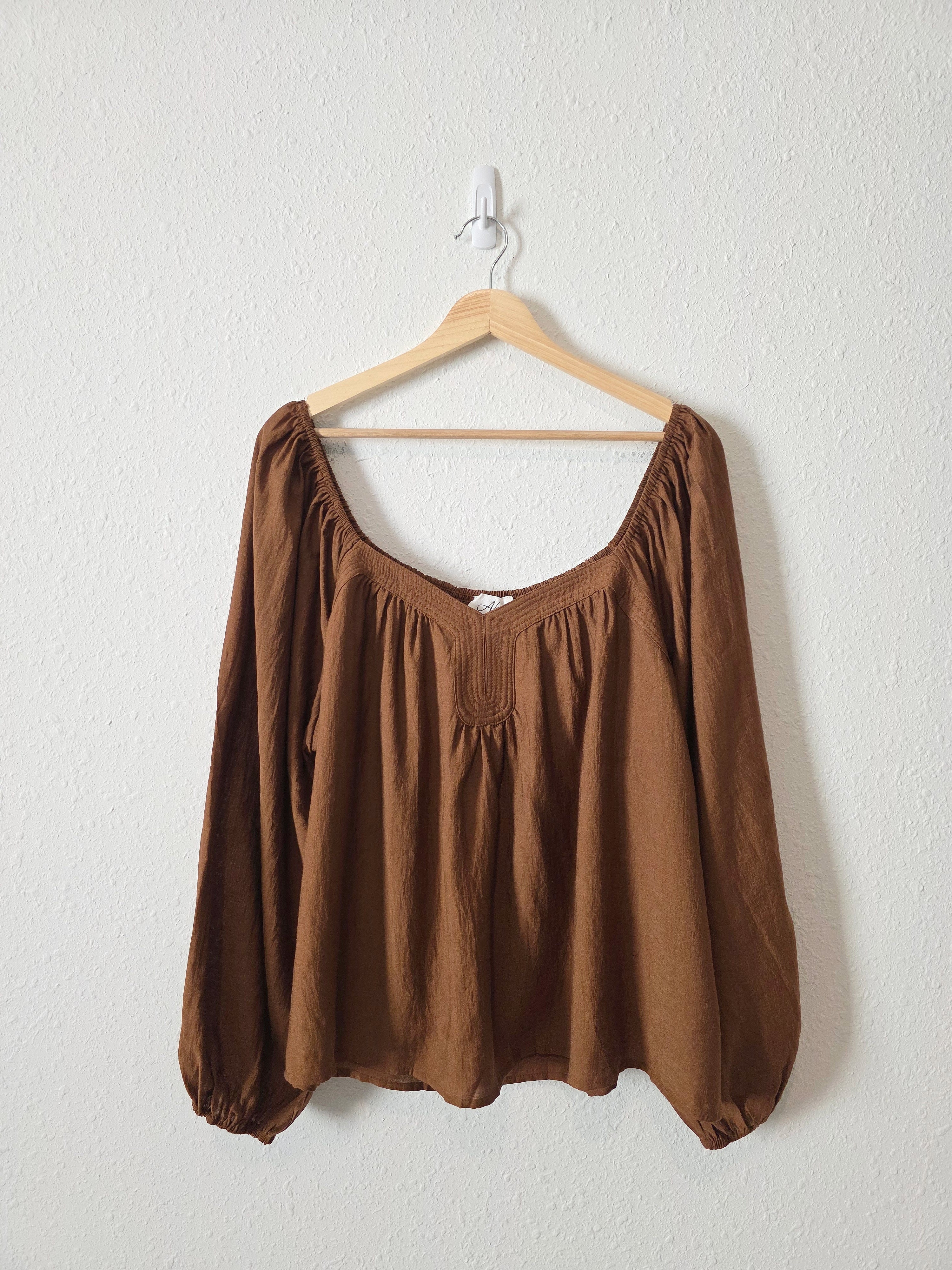 Able Brown Puff Sleeve Top (1X)