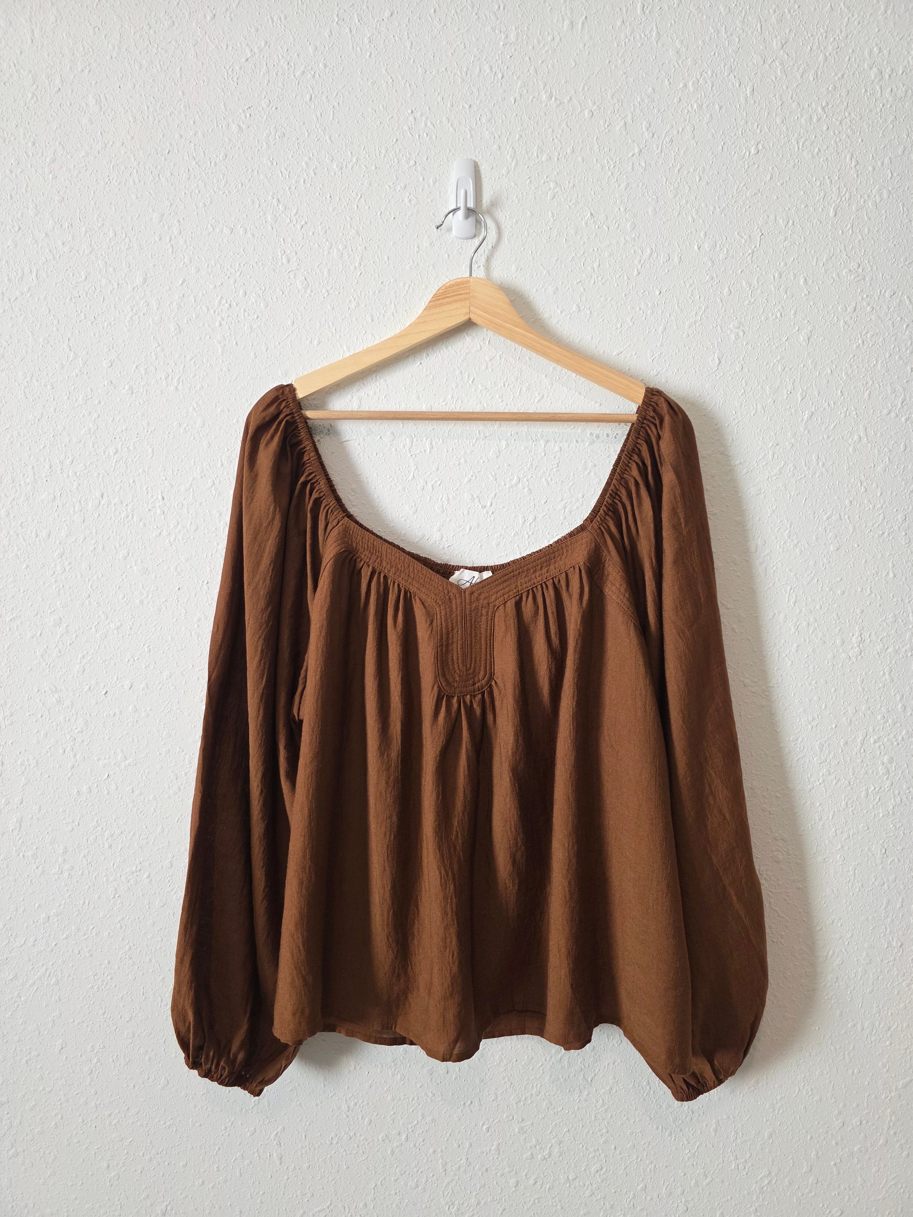 Able Brown Puff Sleeve Top (1X)